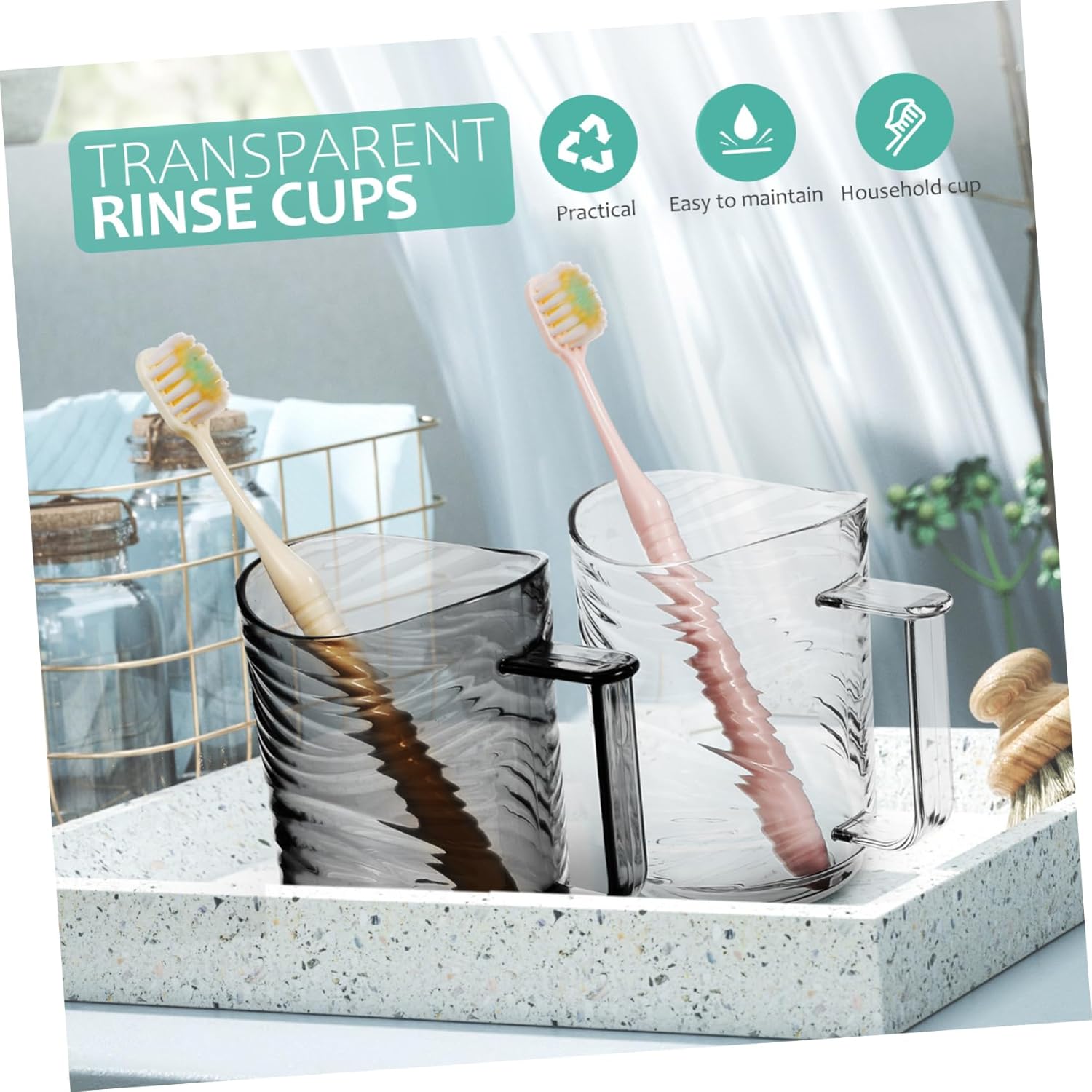Hemoton 2pcs Bathroom Cups with Handle