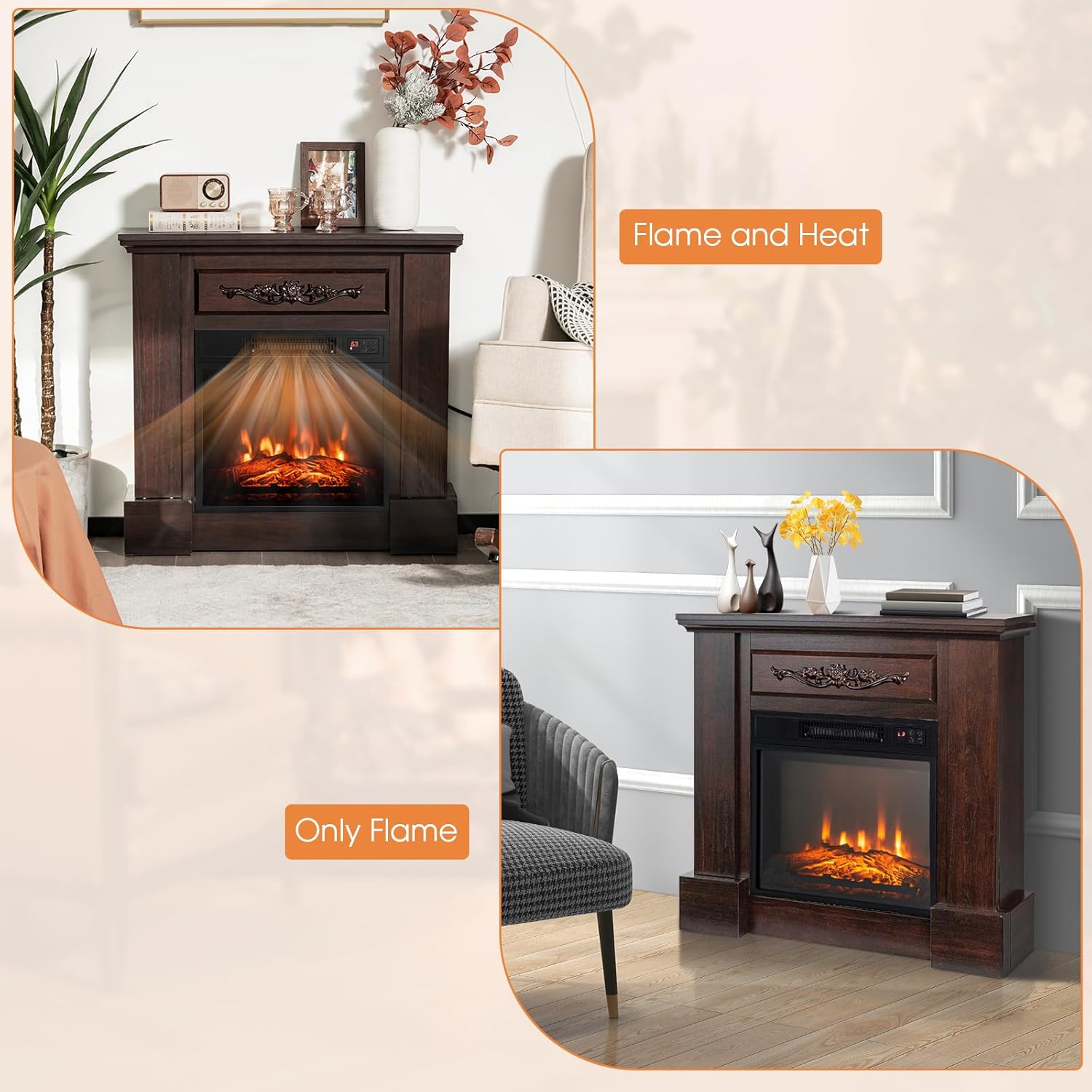 ORALNER 32 Electric Fireplace with Mantel and Heat