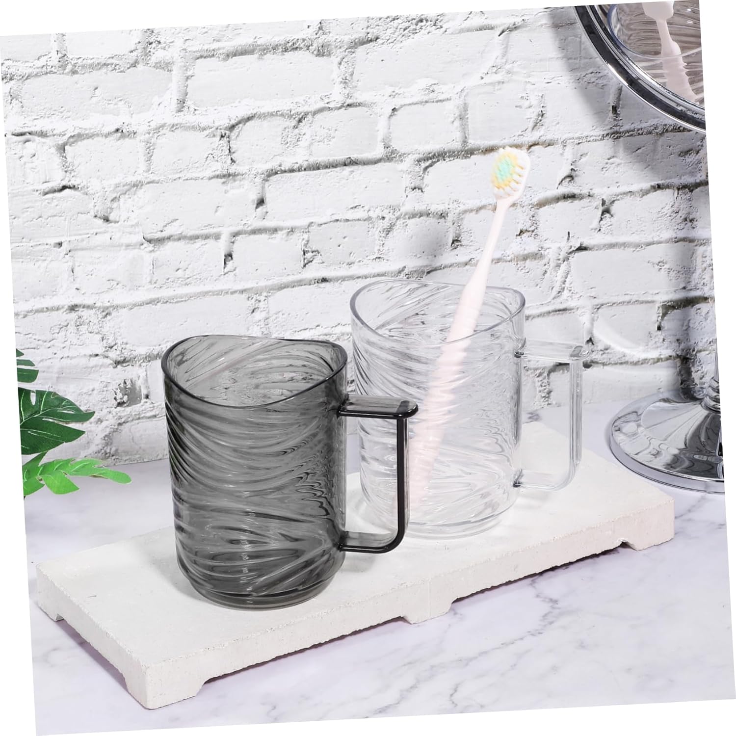 2pcs Toothbrush Holder Cup with Handle Reusable Plastic Rinse Tumbler for Bathroom