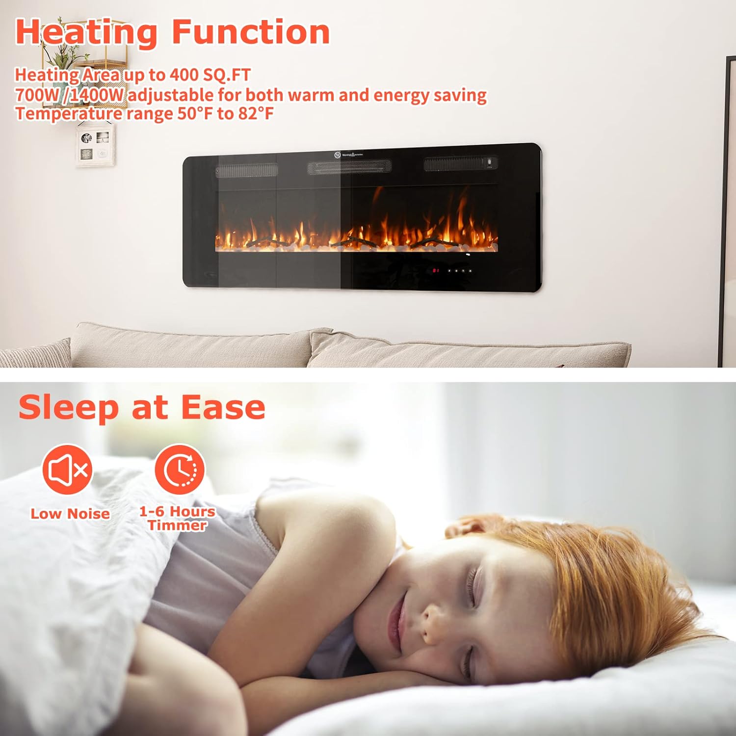 FODINGHILL 60 Electric Fireplace with Touch Screen and Adjustable Flame