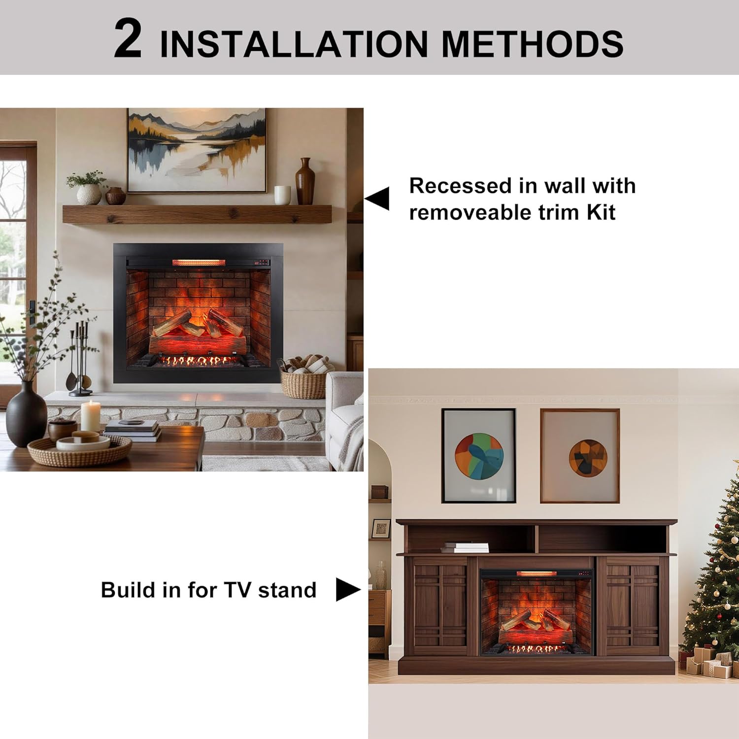 Innoflame 33 Electric Fireplace Insert Realistic Flame Crackling Sound 1500W Black