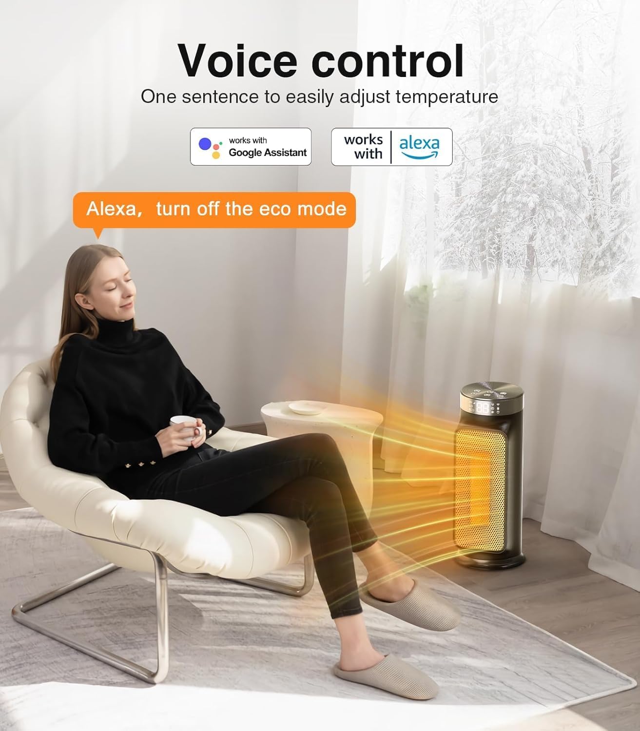 DAYETTE 1500W Smart Electric Space Heater with WiFi Control and 5 Modes