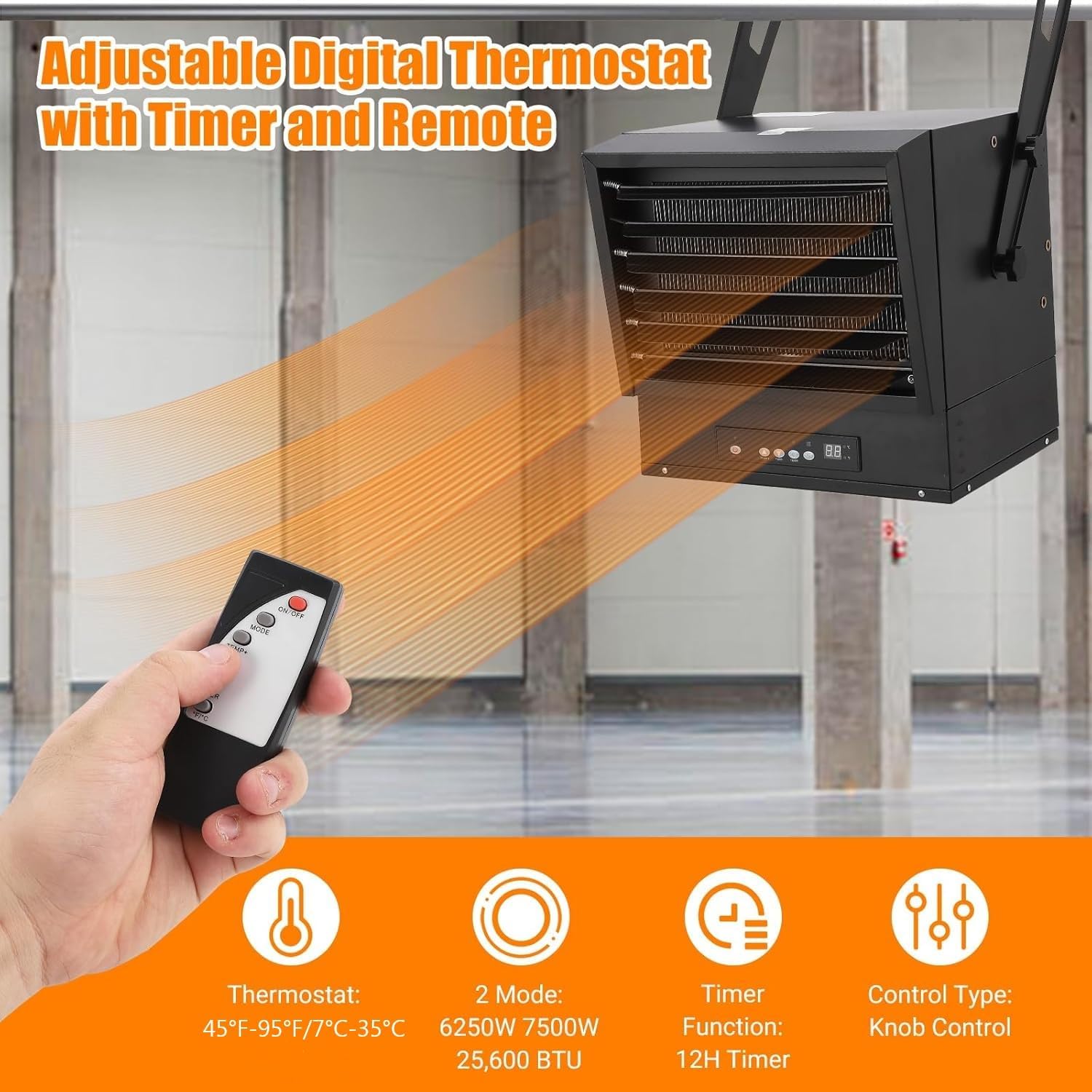 PioneerWorks 7500 Watt Ceiling Mount Garage Heater with Remote