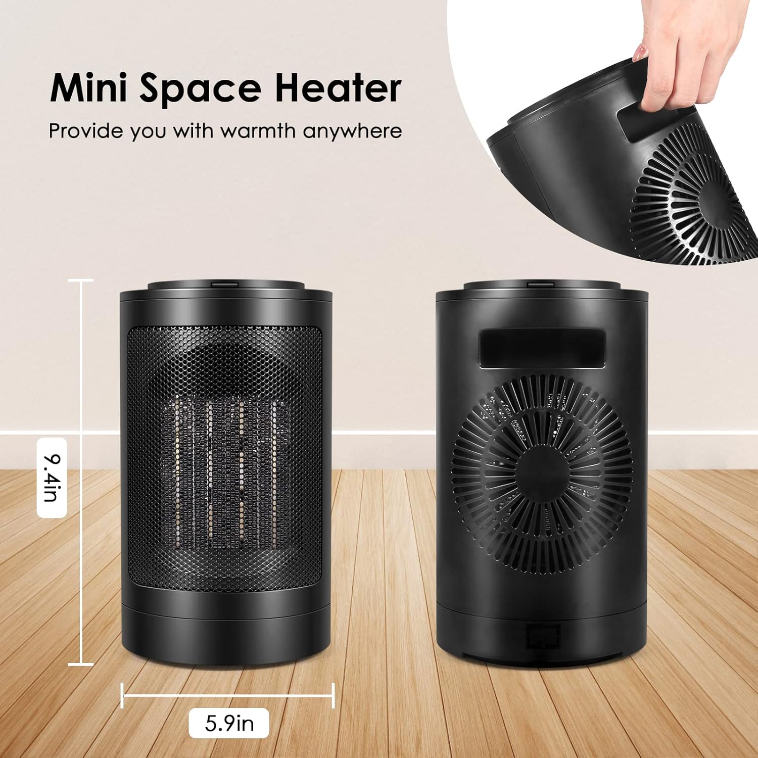 Katouigb Fane Brivennor Electric Space Heater 750W Black
