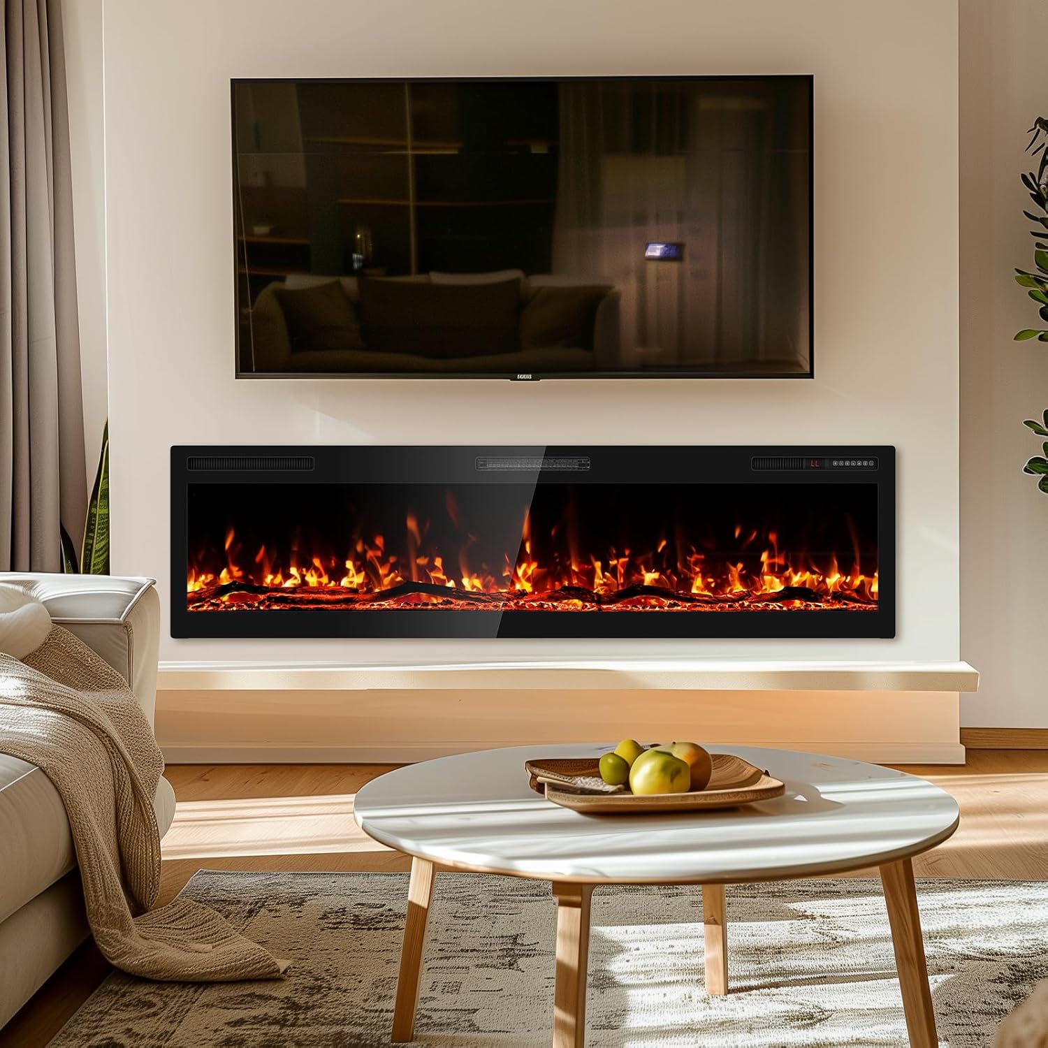 BREEZEHEAT 68 Inch Electric Fireplace with Log and HD Flame