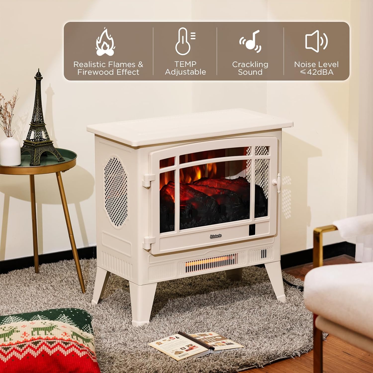 TURBRO TS25 Electric Fireplace with WiFi and Crackling Sound