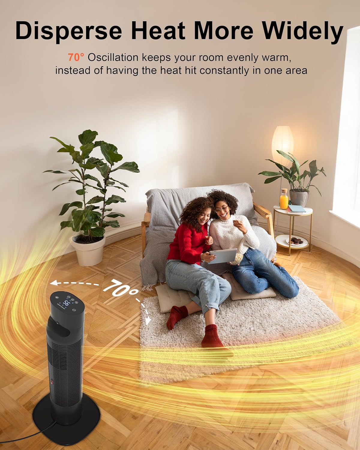 Uthfy 32 1500W Tower Heater with Flame and Thermostat