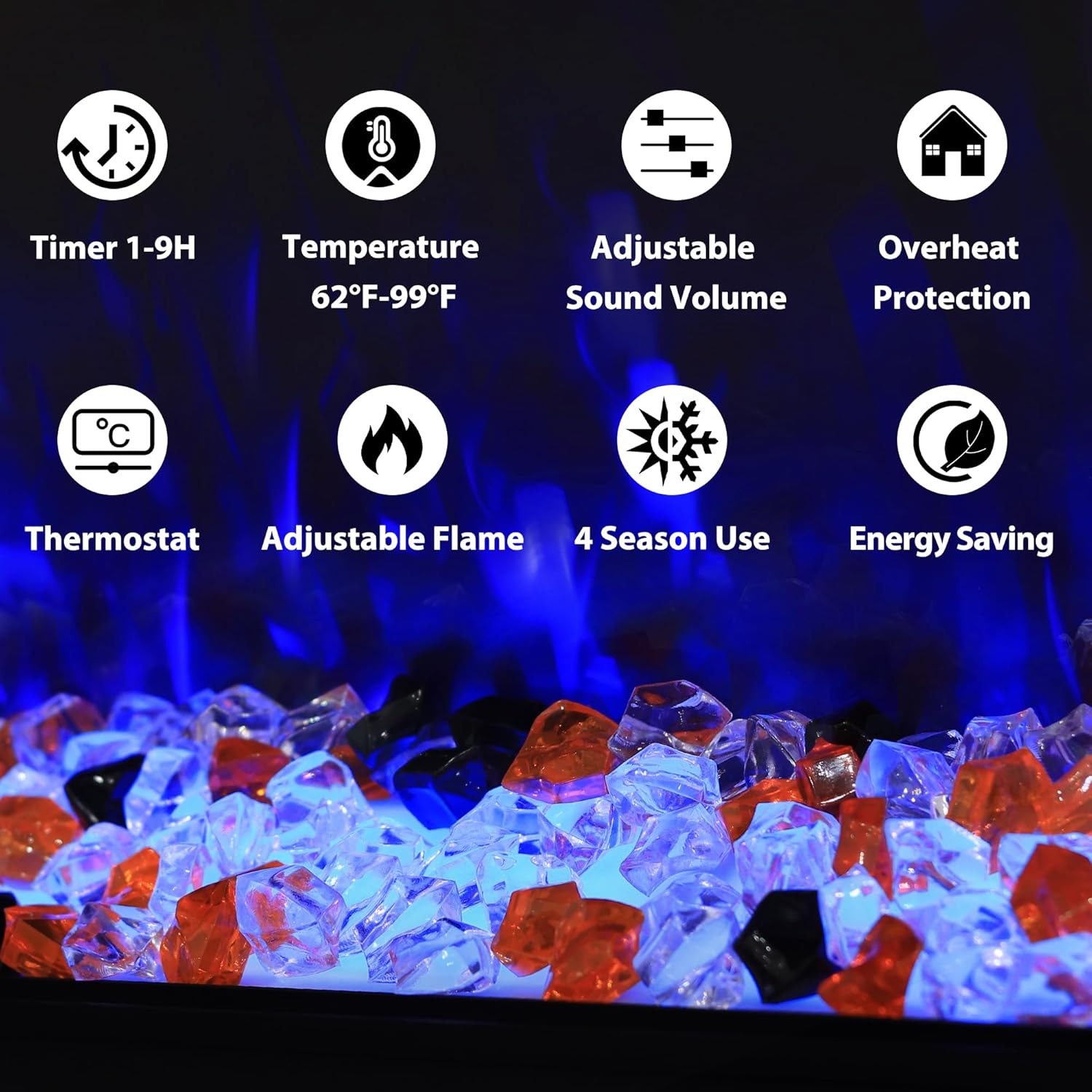 Masarflame 36 WiFi Electric Fireplace with 3-Sided Glass Design