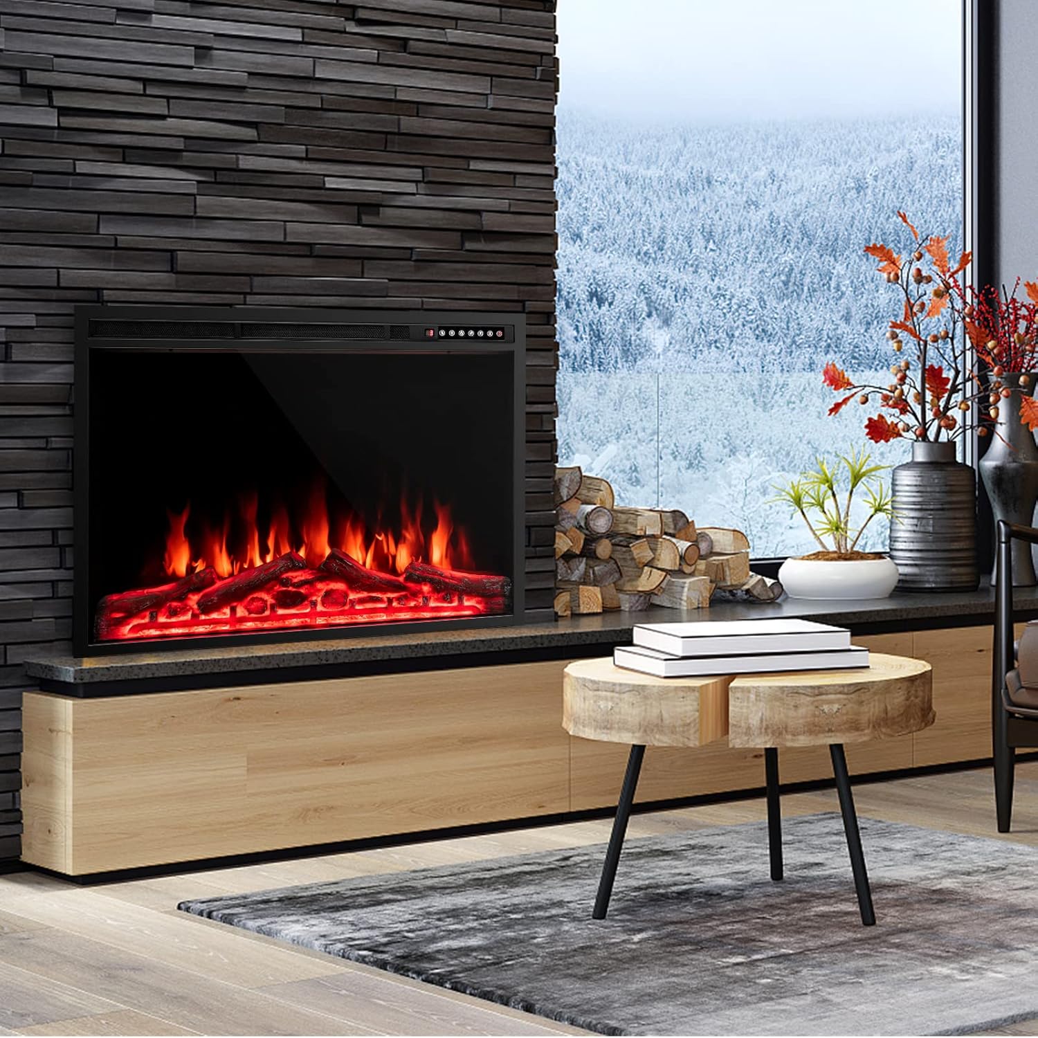 COSTWAY 34-Inch Electric Fireplace with Remote Control