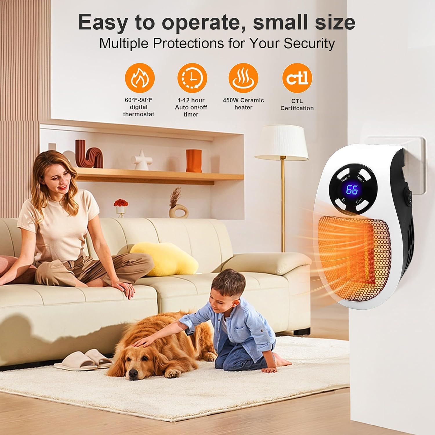 LYNBKLS 450W Smart Wall Space Heater with LED Display and Overheat Protection