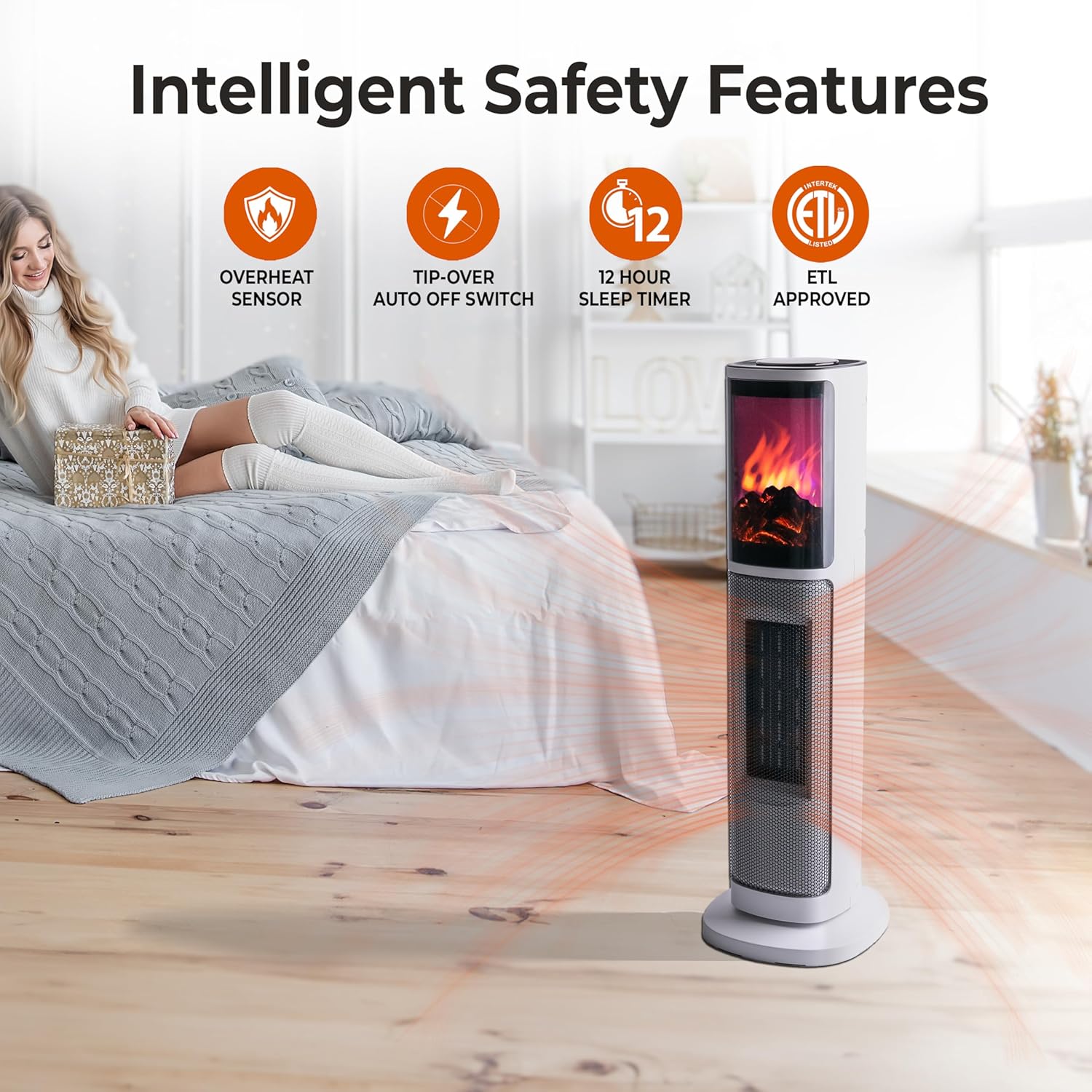 Comfort Zone Tower Heater with 3D Flame and Remote Control 1
