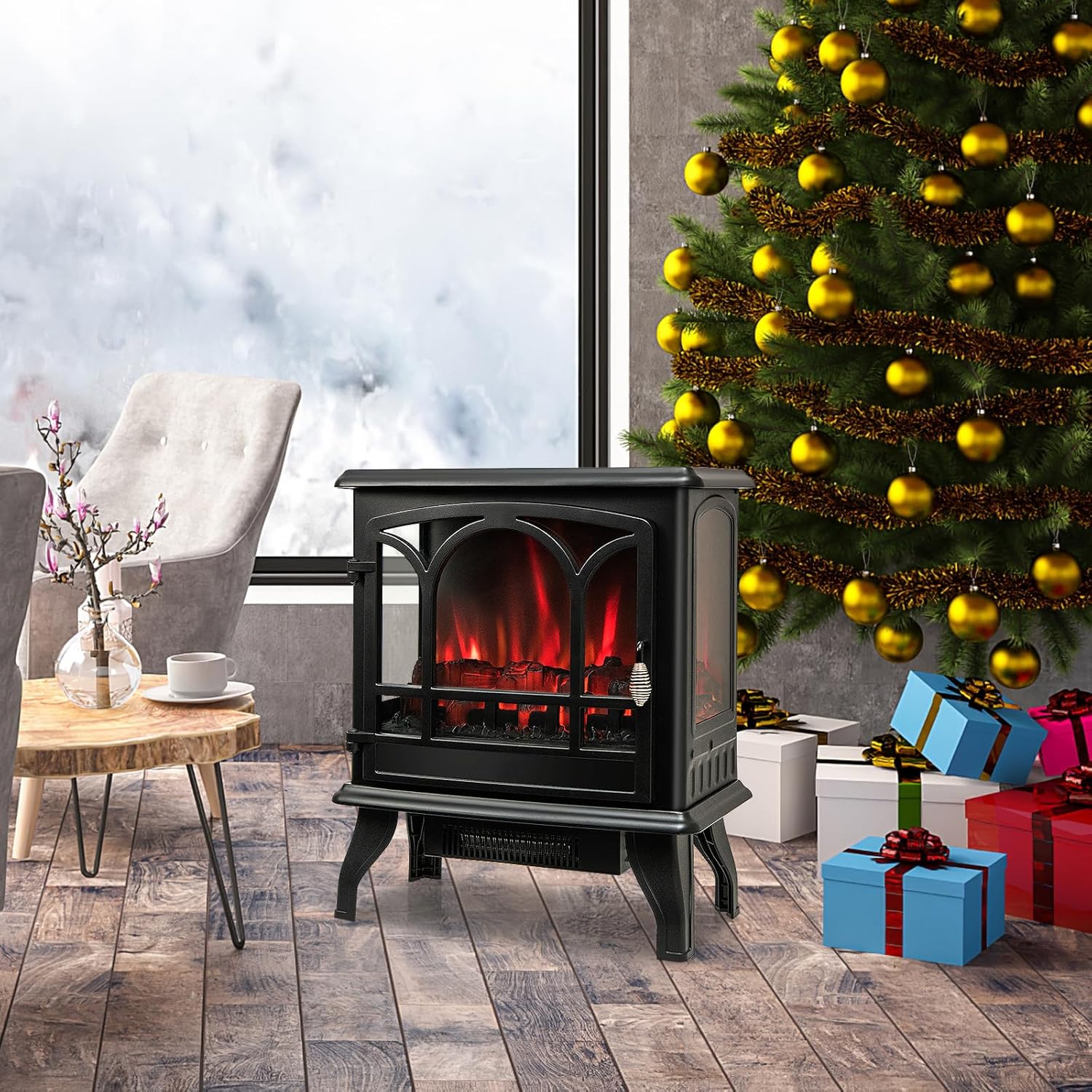 GOFLAME 23 Electric Fireplace Stove with 3-Level Flame and 6H Timer