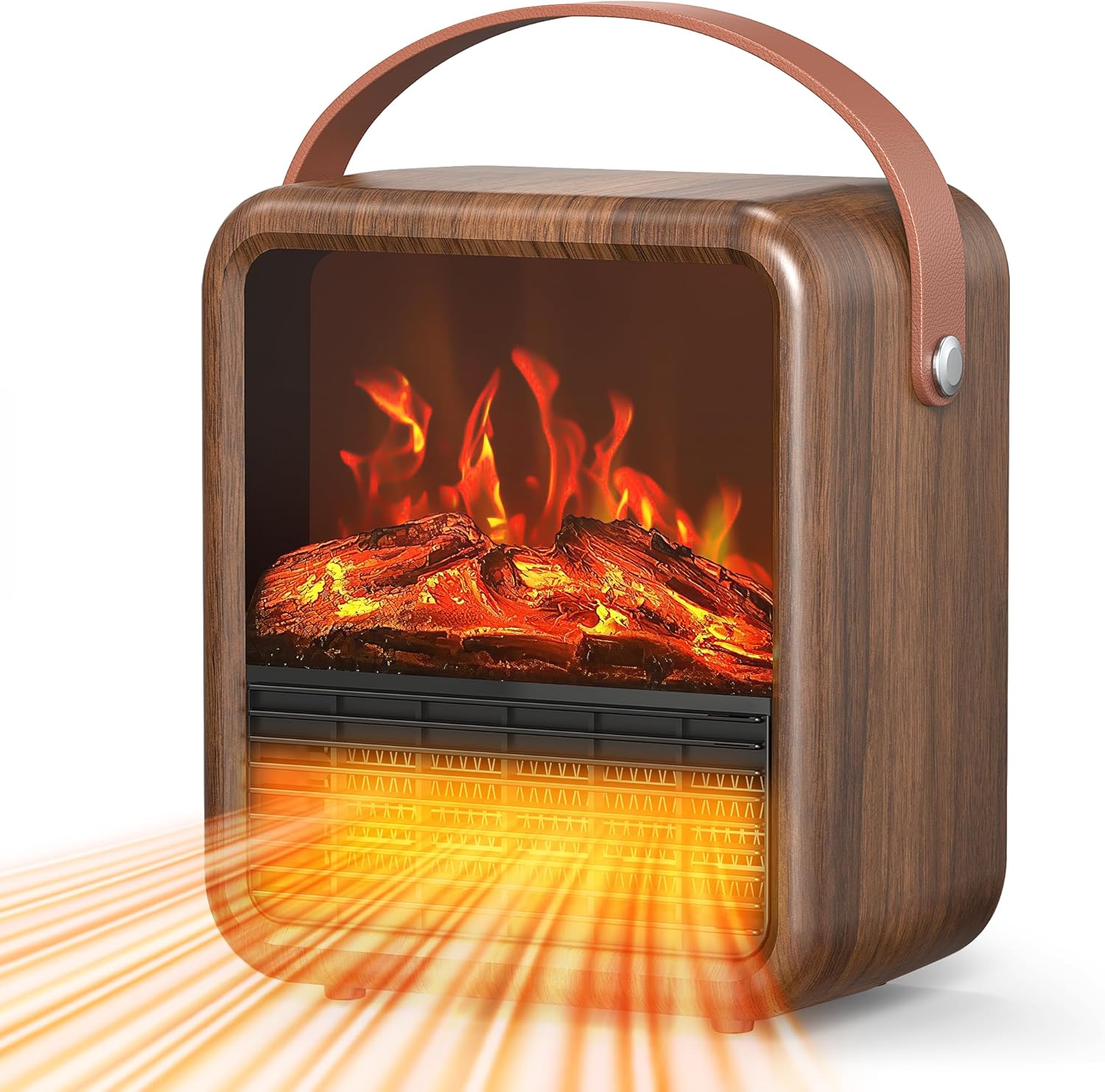 Riseon Small Portable Electric Fireplace Heater with 3D Flame and Thermostat