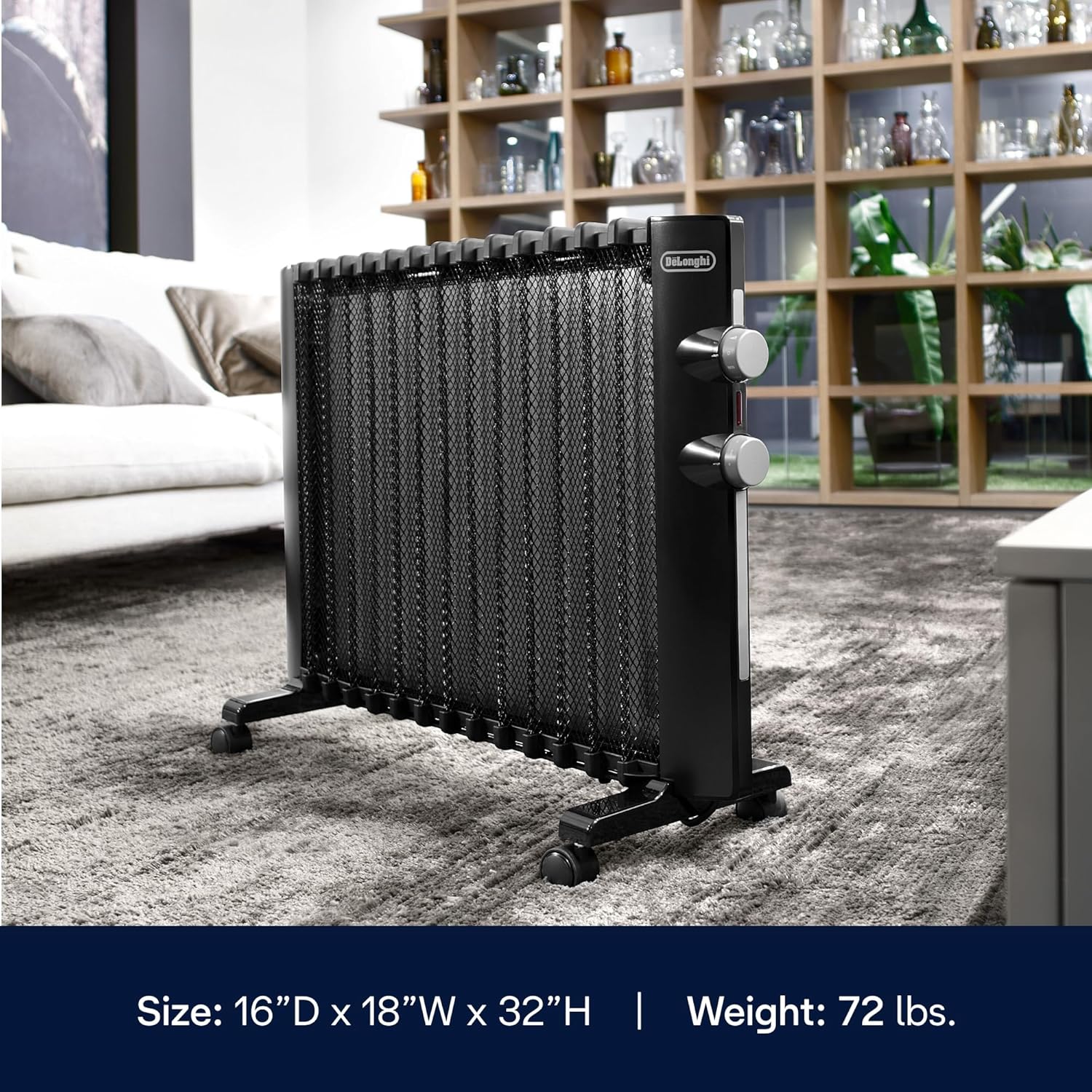 DeLonghi 1500W Mica Panel Space Heater with Thermostat Quiet Adjustable