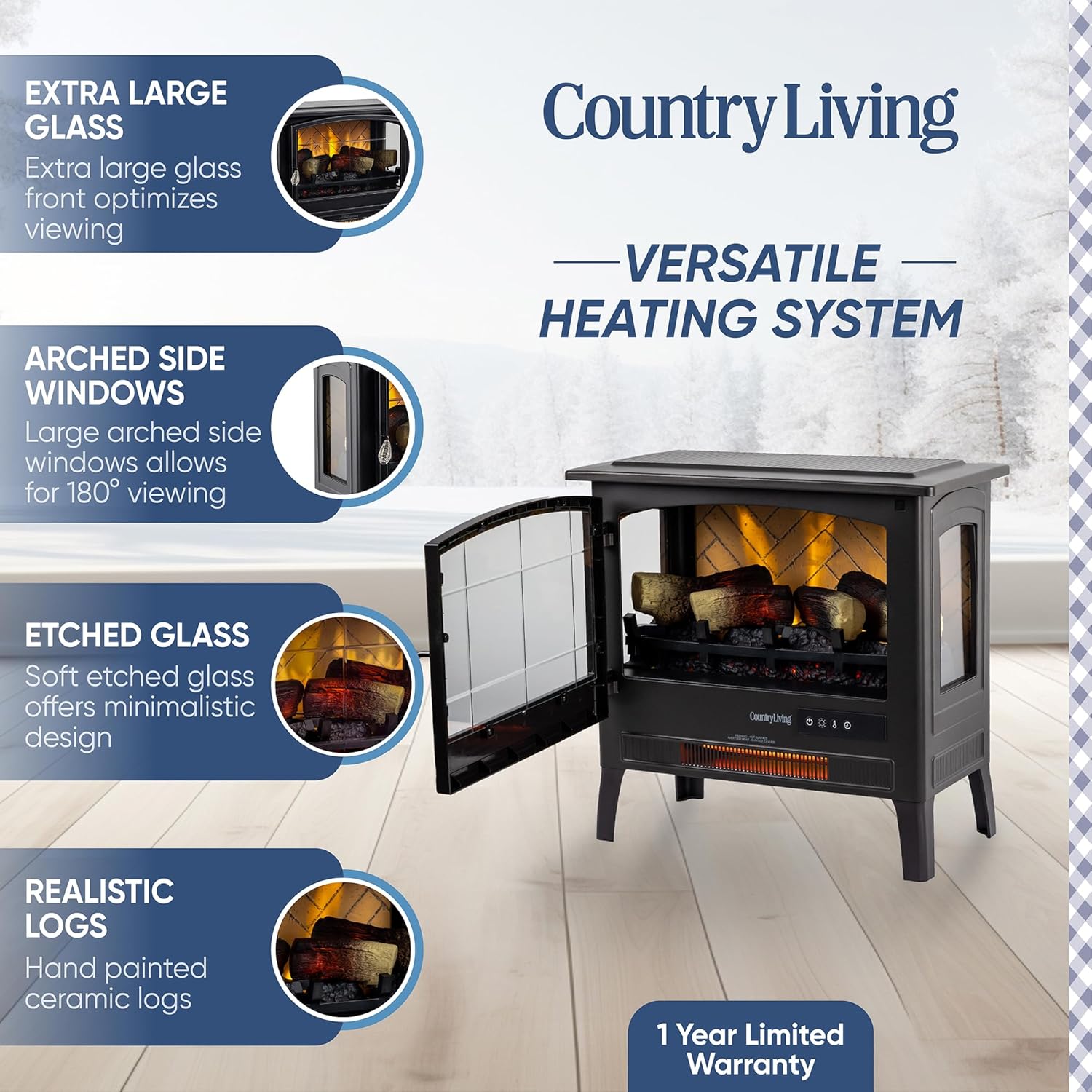 Country Living Infrared Electric Fireplace Stove in Deep Red