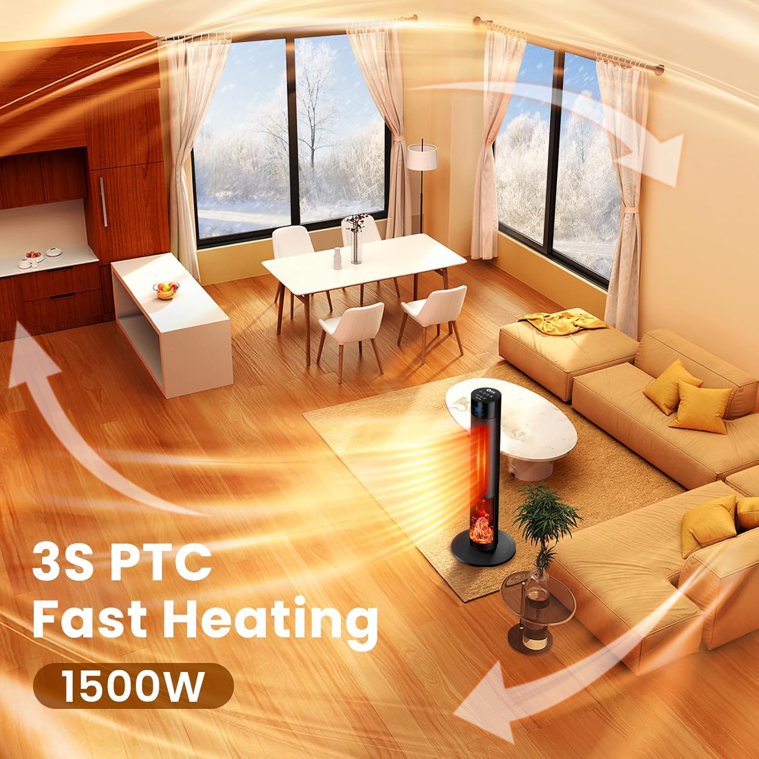 1500W Portable Space Heater with Fireplace and Remote Control