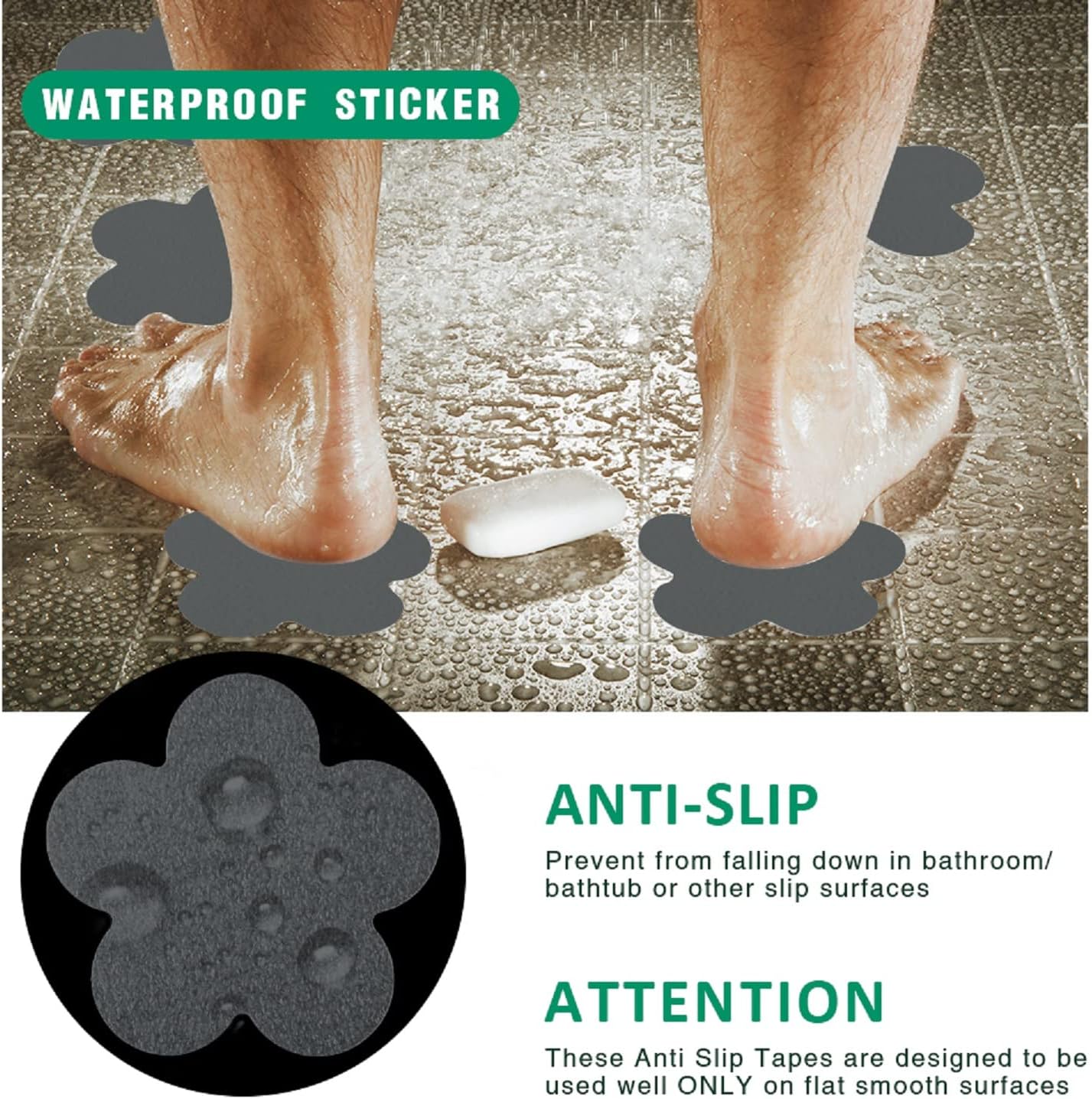 SlipStopper Non-Slip Bath Stickers 28PCS Grey