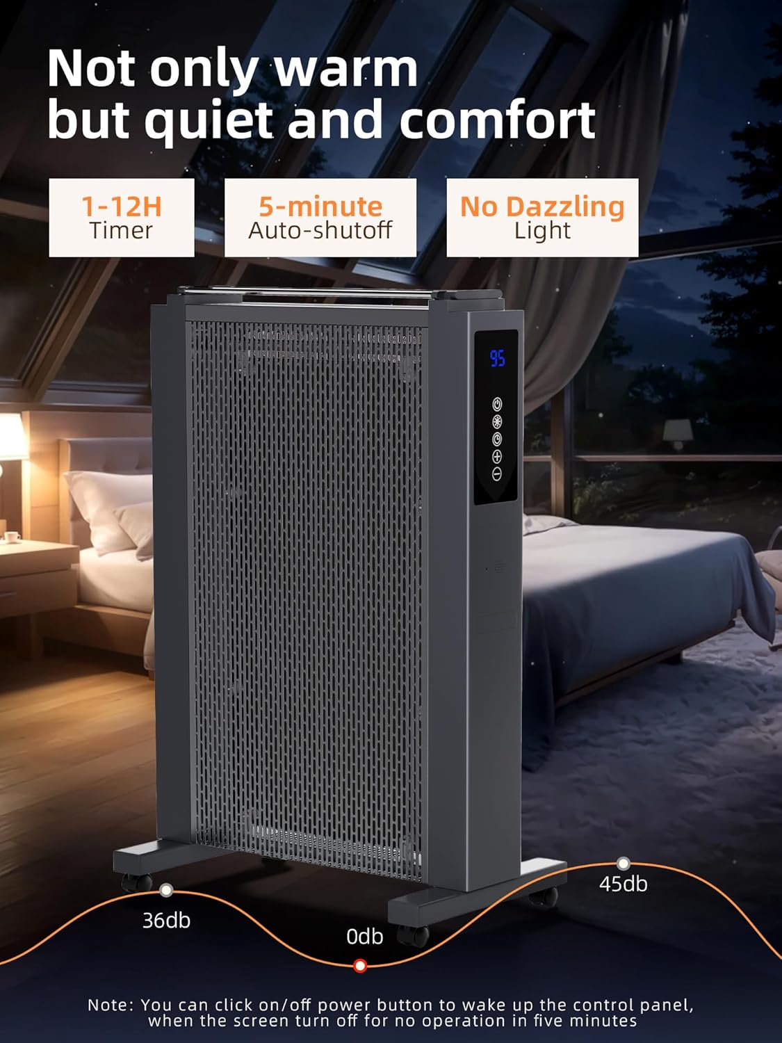 Uthfy Space Heater 1500W Quiet Mica Convection with Thermostat and Remote