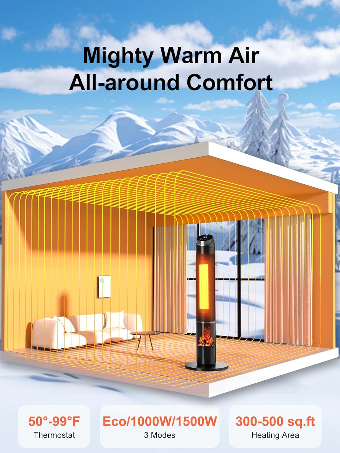 Uthfy 38 Electric Space Heater with Flame and Remote Control