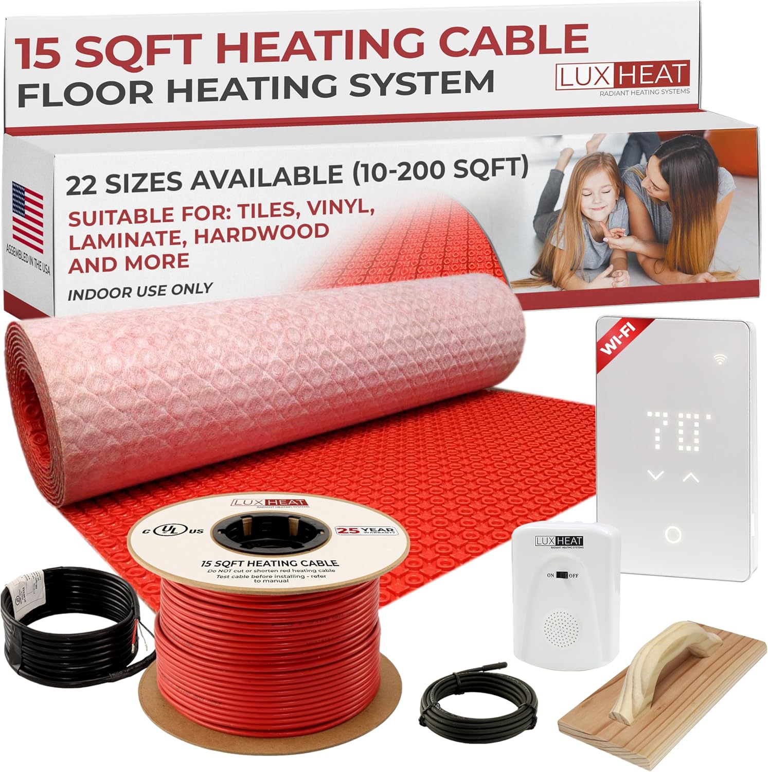 LuxHeat 15sqft Electric Floor Heating System with Thermostat and Membrane