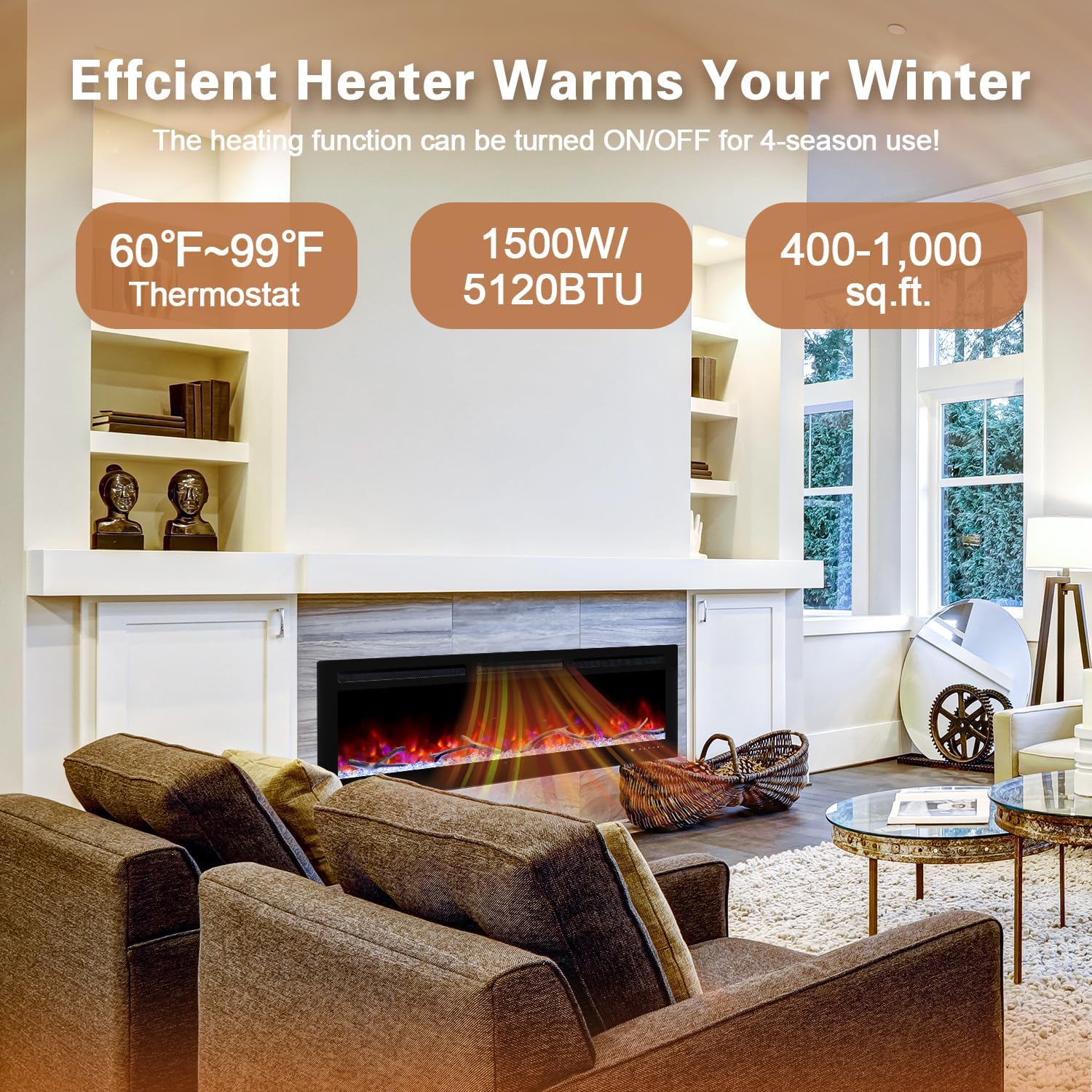 Cheerway 42 Smart WiFi Electric Fireplace with Timer and App Control