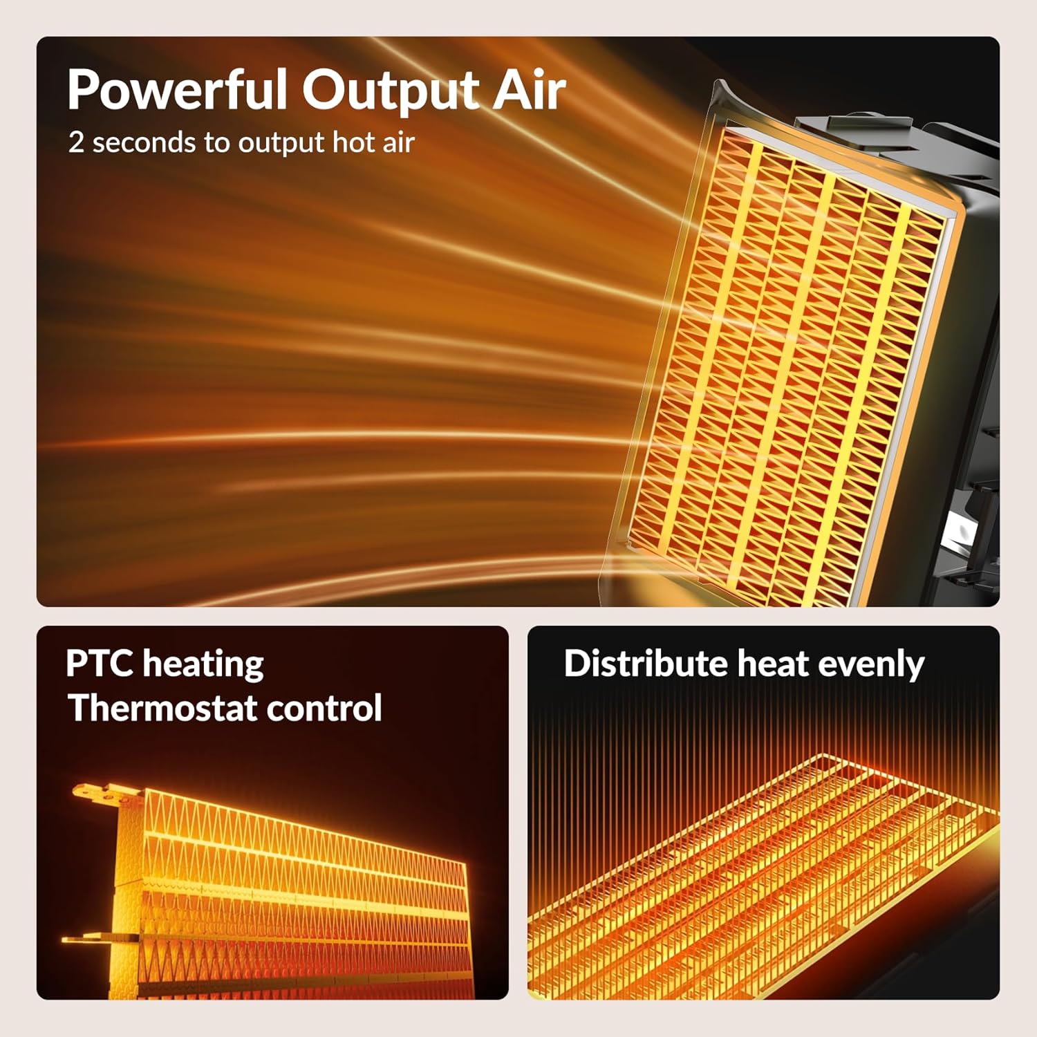 ADTARK 1500W Fast Electric Space Heater with Thermostat and 3 Modes