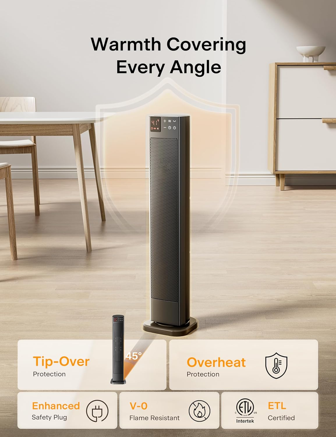 PELONIS 30Inch Tower Space Heater with Remote Control and Adjustable Thermostat