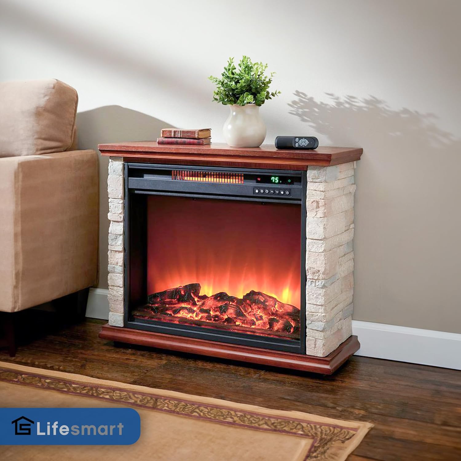 LifeSmart Global Electric Fireplace with 3 Heat Elements