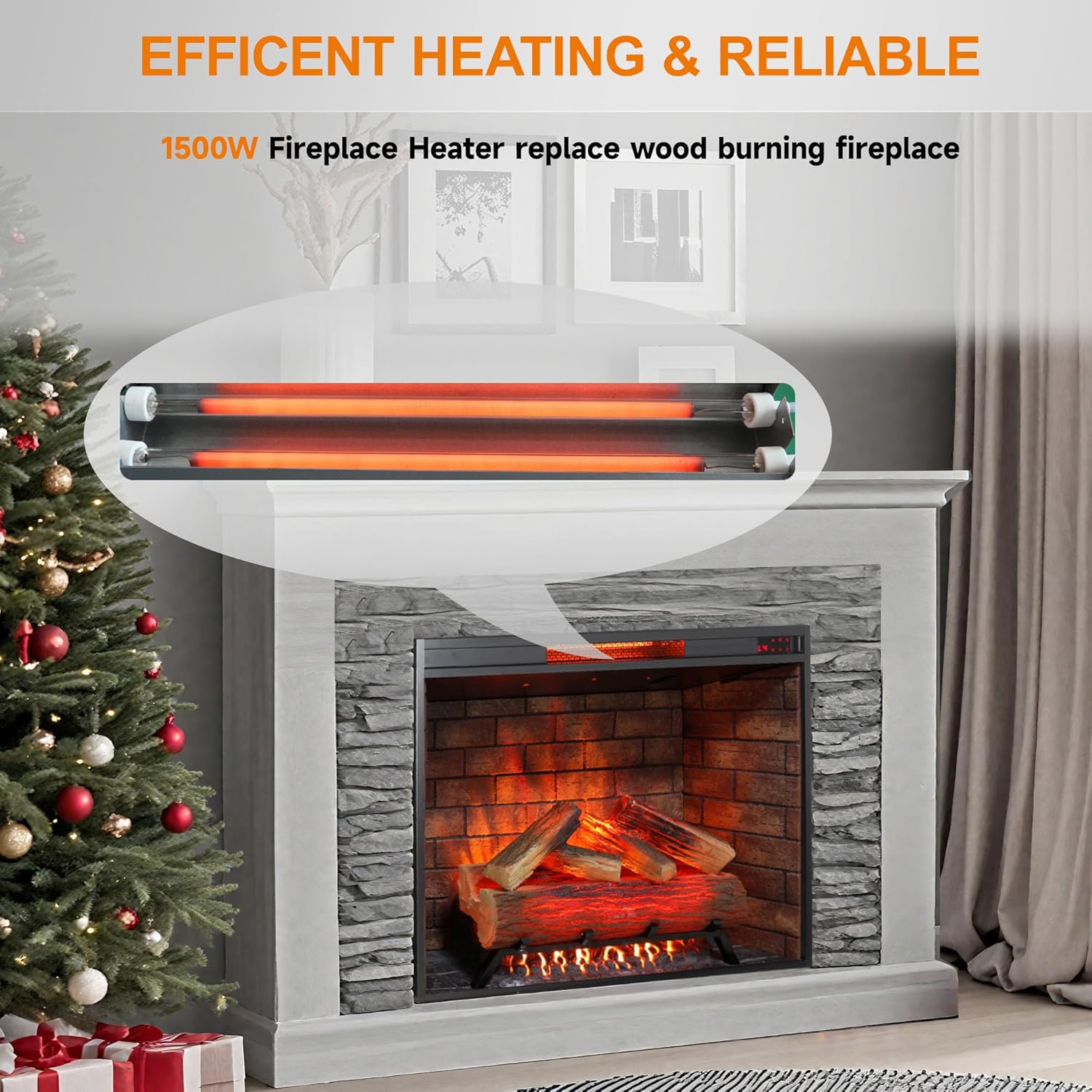 Innoflame 33 Electric Fireplace Insert Realistic Flame Crackling Sound 1500W Black