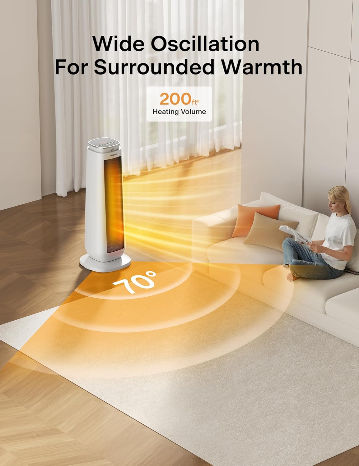 PELONIS 23 Oscillating Ceramic Heater with Remote Thermostat