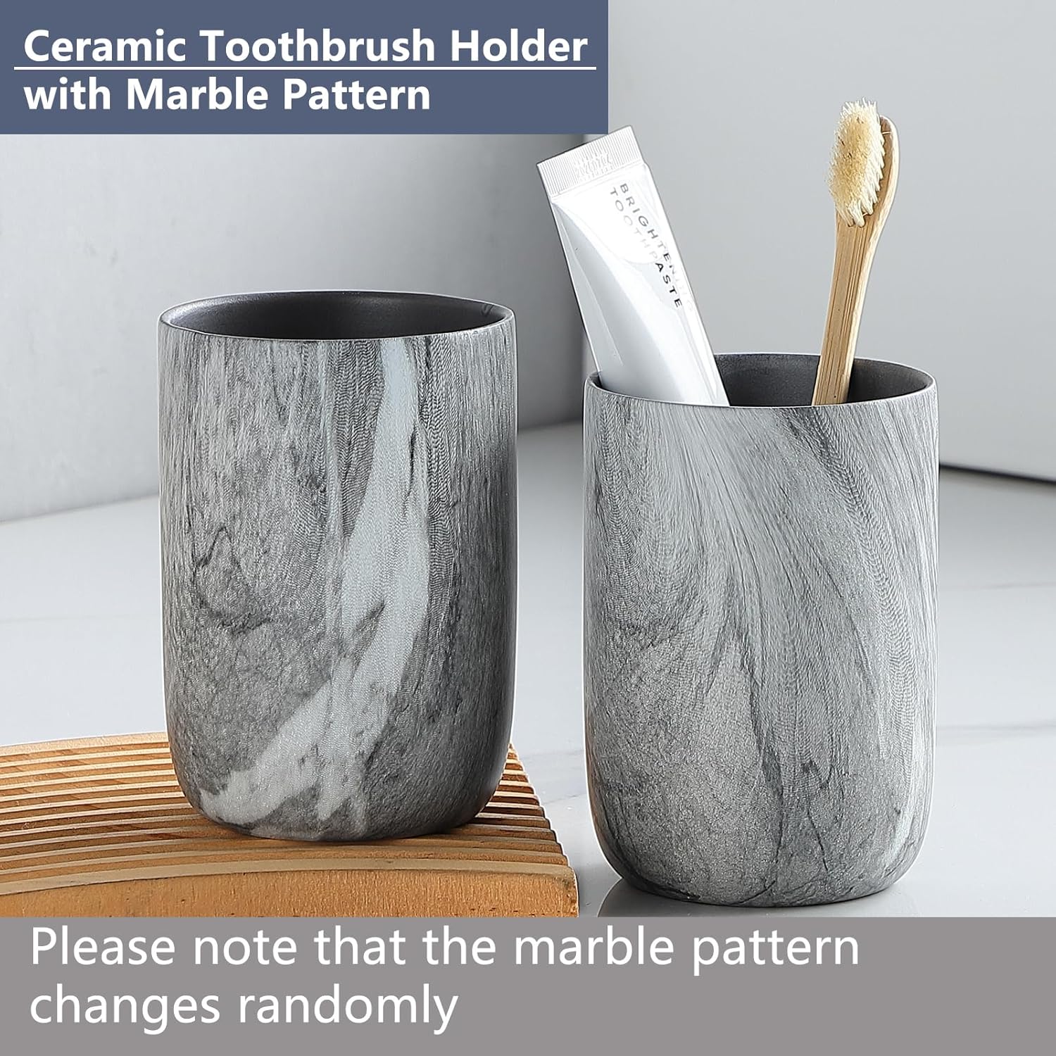 Marble Grey Ceramic Toothbrush Holder Set 1