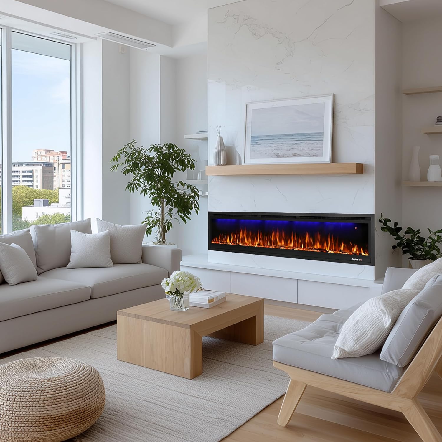Rodalflame 50 Inch WiFi Electric Fireplace Insert with Thermostat and Smart App Control