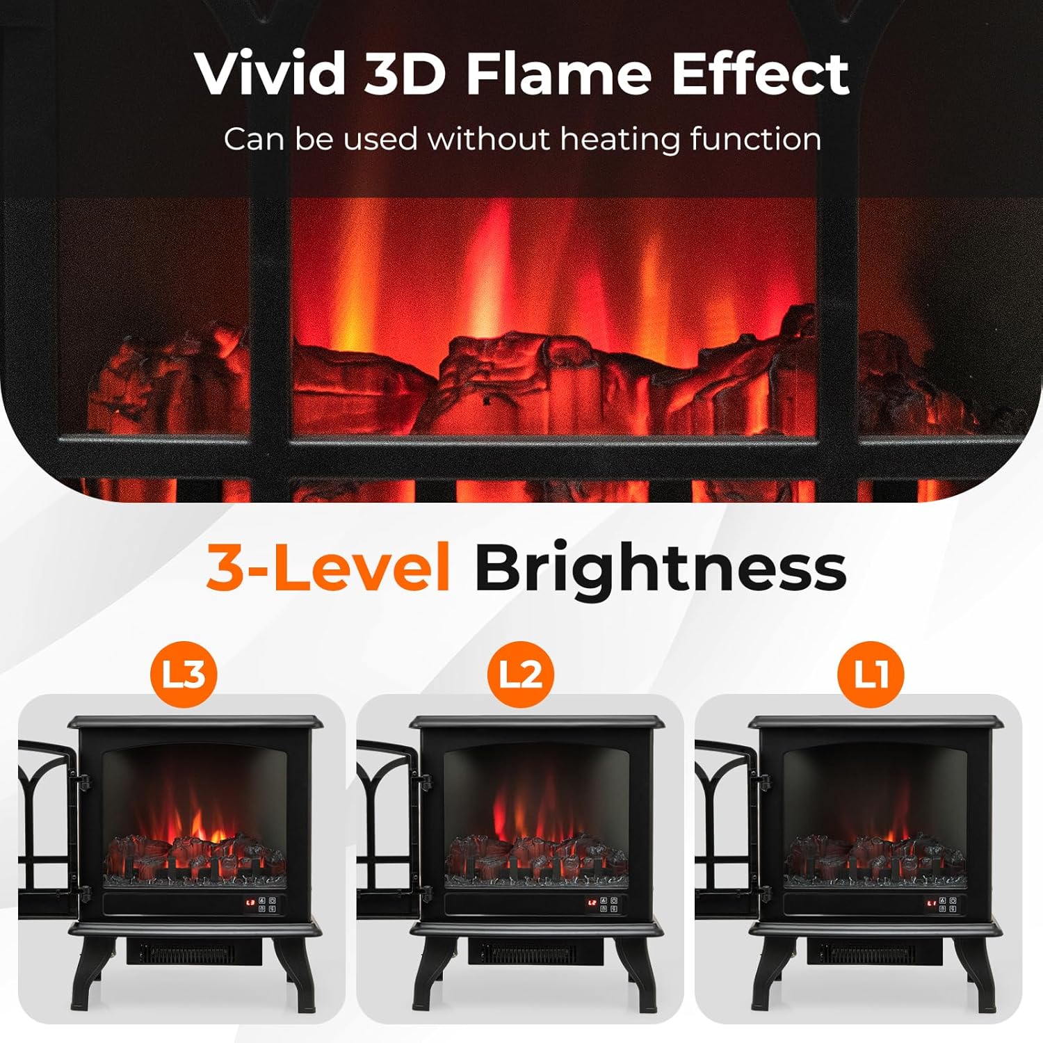 GOFLAME 23 Electric Fireplace Stove with 3-Level Flame and 6H Timer