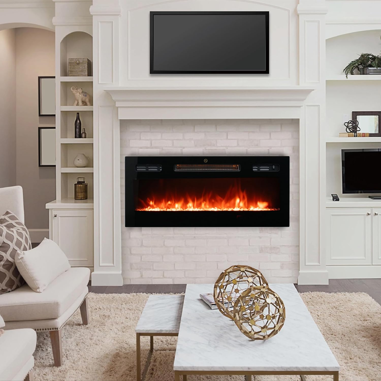 30 Inch Wall Electric Fireplace with Realistic Flame and Quiet Operation