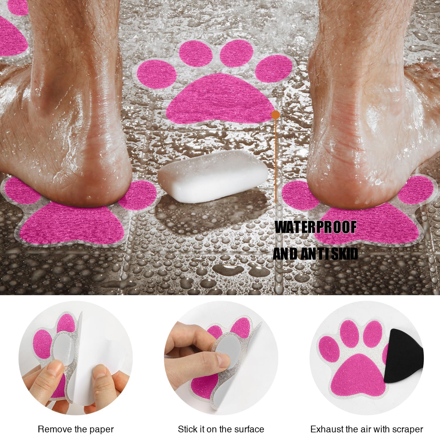 Secopad Non Slip Bathtub Stickers 24pcs Bear Paw Decals