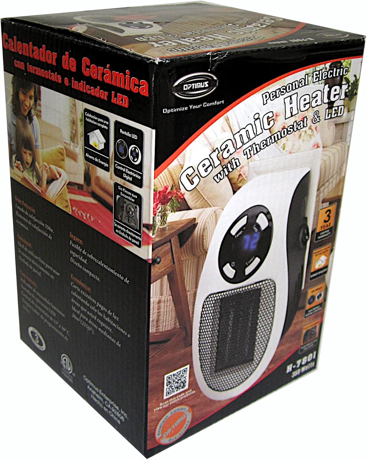 Optimus H-7801 Wall Plug-in Heater with Thermostat and Timer