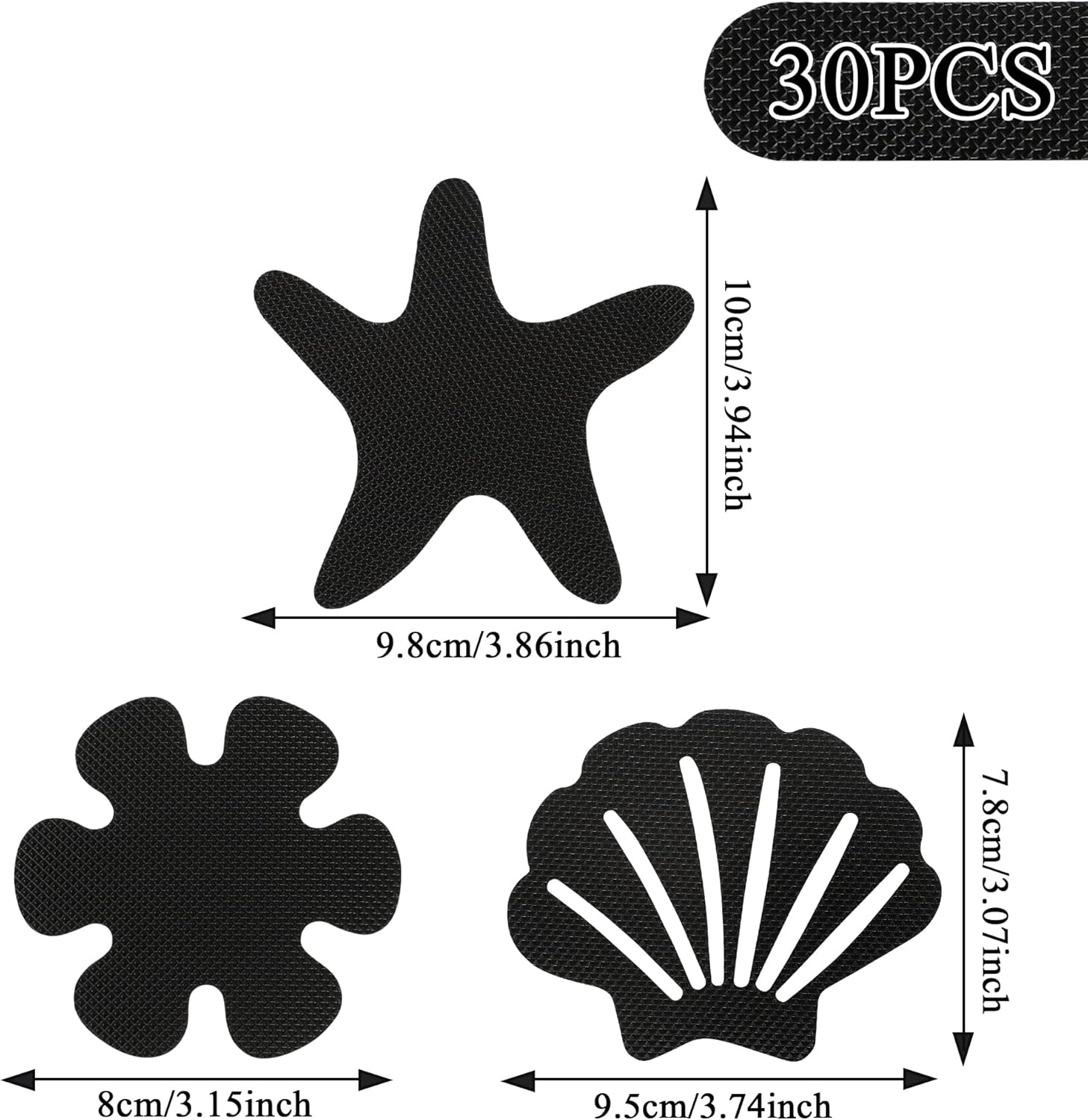30pcs Anti-Slip Stickers for Bathroom Tub Stairs Safety Decals Black-Mixture