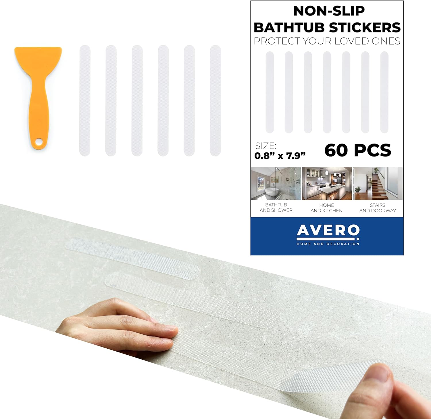 AVERO 60PCS Non-Slip Bath Stickers for Safety