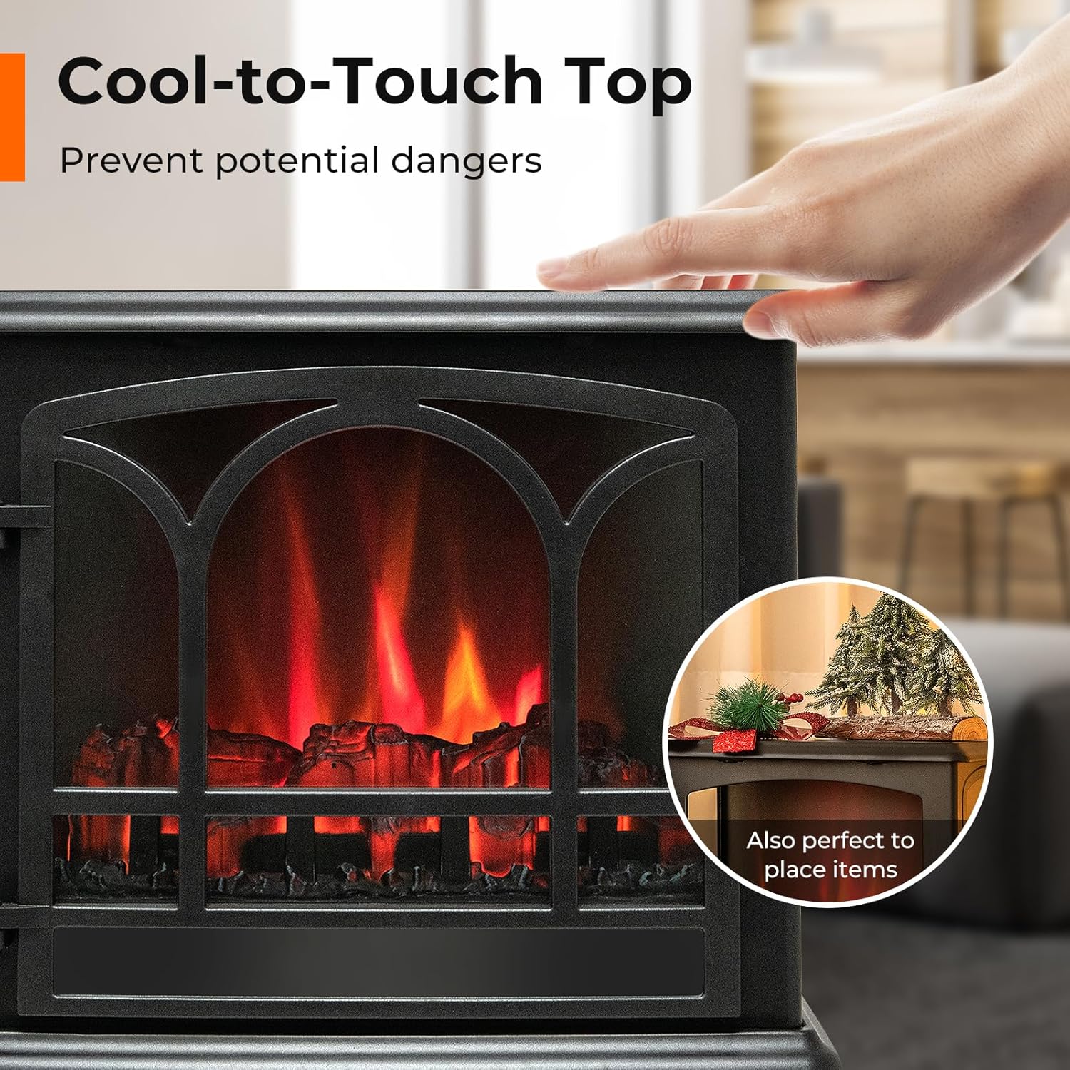 GOFLAME 23 Electric Fireplace Stove with 3-Level Flame and 6H Timer