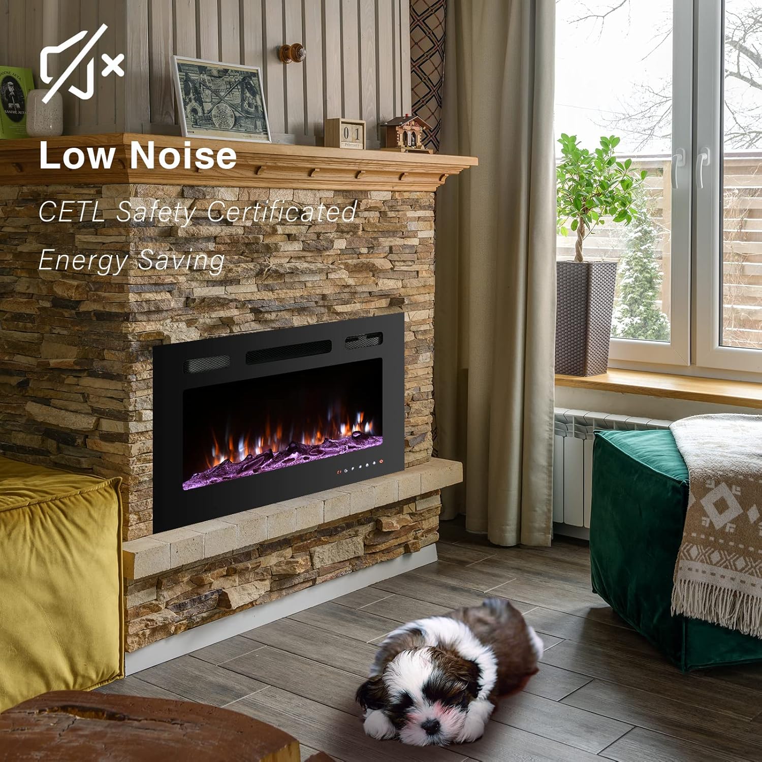 CEARTRY 36 Inch Electric Fireplace Insert with Crystal 3D Flames