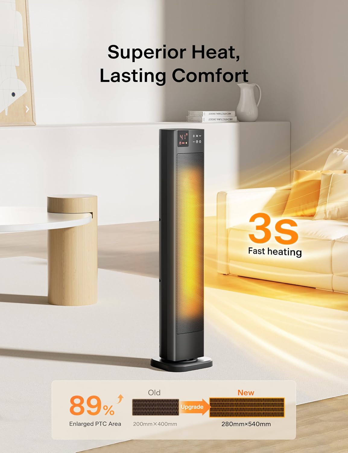 PELONIS 30Inch Tower Space Heater with Remote Control and Adjustable Thermostat