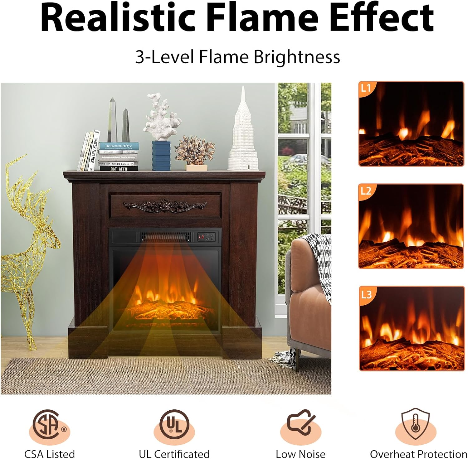 COSTWAY 32-Inch Electric Fireplace with Mantel and Remote Control