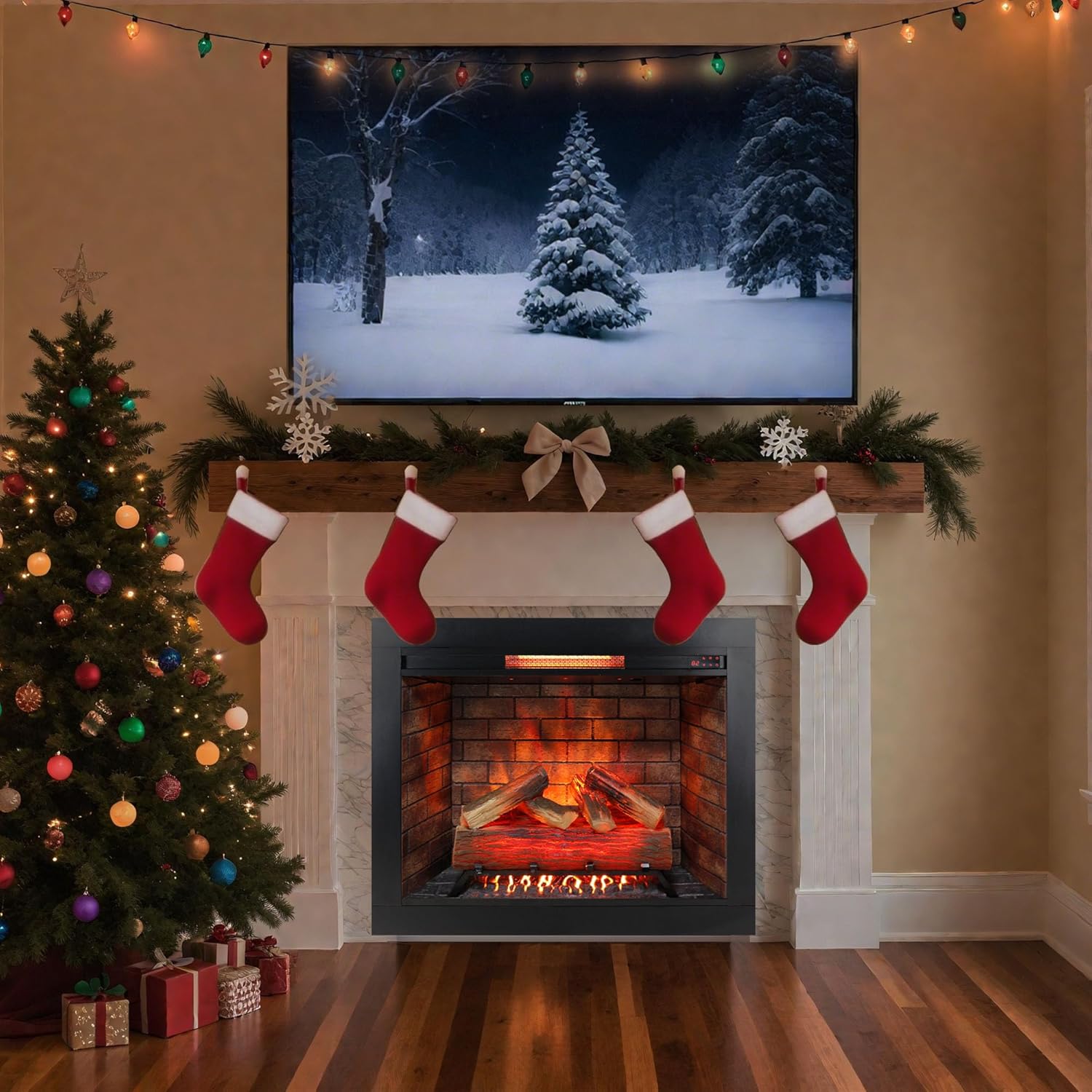Innoflame 33 Electric Fireplace Insert Realistic Flame Crackling Sound 1500W Black