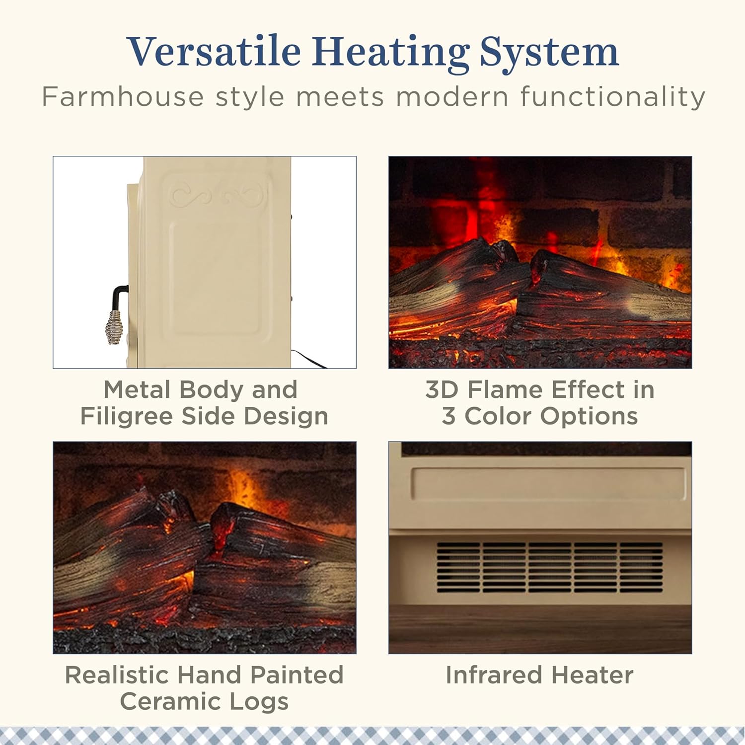 Country Living Infrared Electric Fireplace in Cream