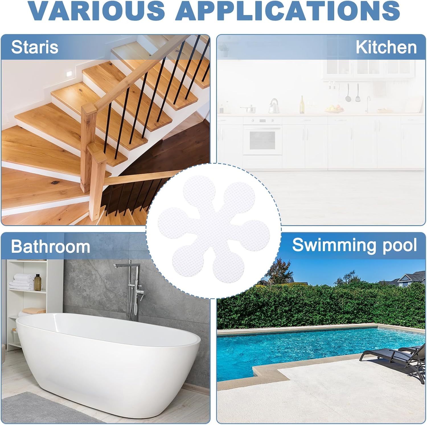 PATIKIL 12 Pcs Non-Slip Bathtub Stickers White Snowflake Shape