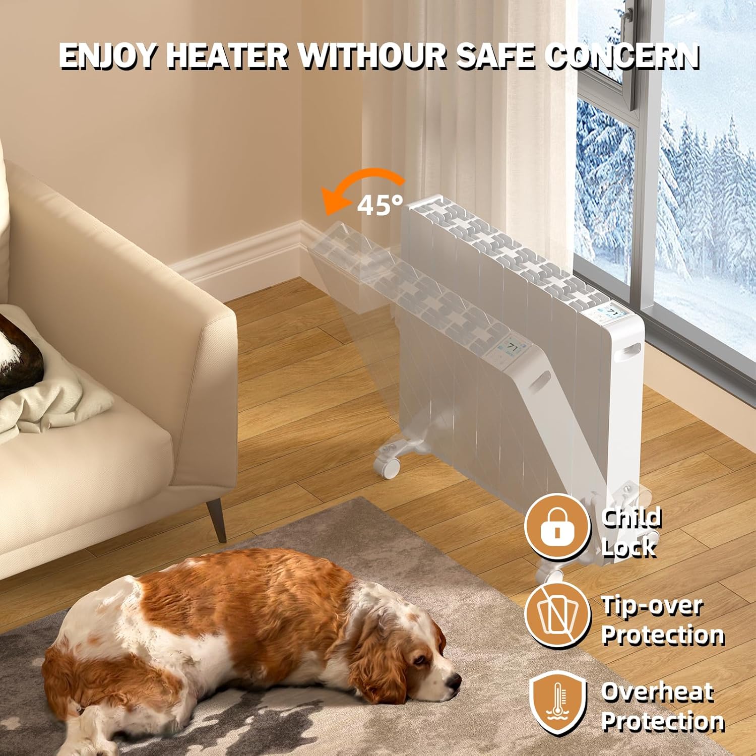 Eueiriup 1500W Electric Wall Heater with LED Display Touch Control