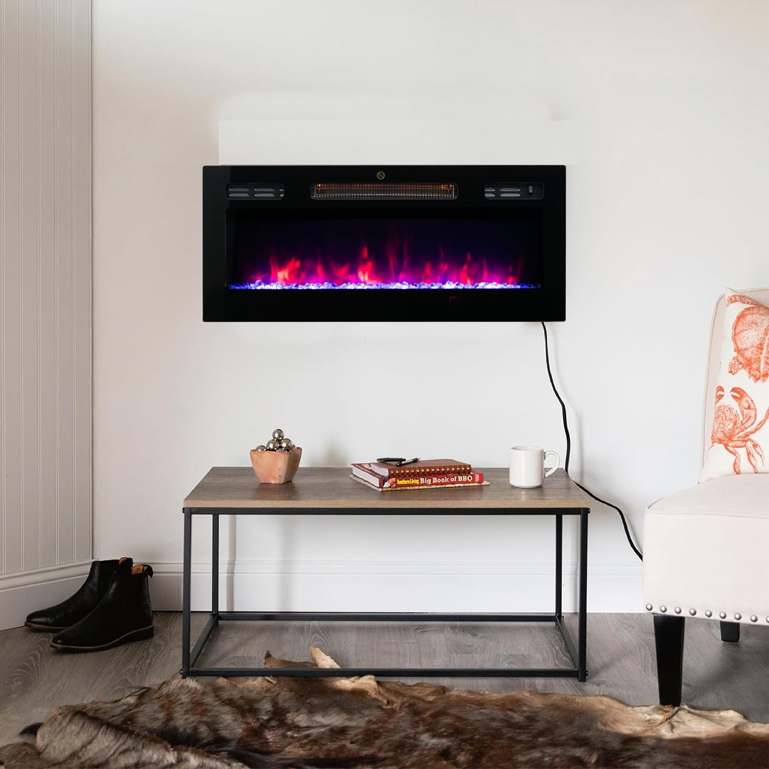 30 Inch Wall Electric Fireplace with Realistic Flame and Quiet Operation