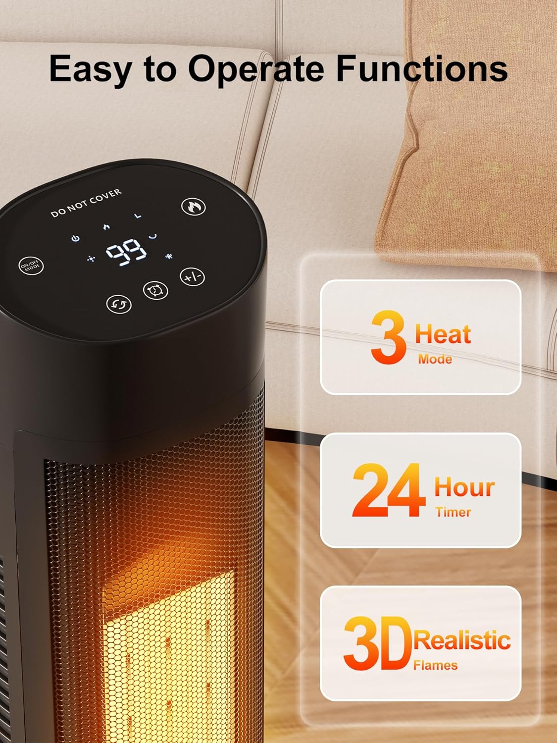 Uthfy 32 Electric Heater with 80 Oscillation and Flame for Large Rooms