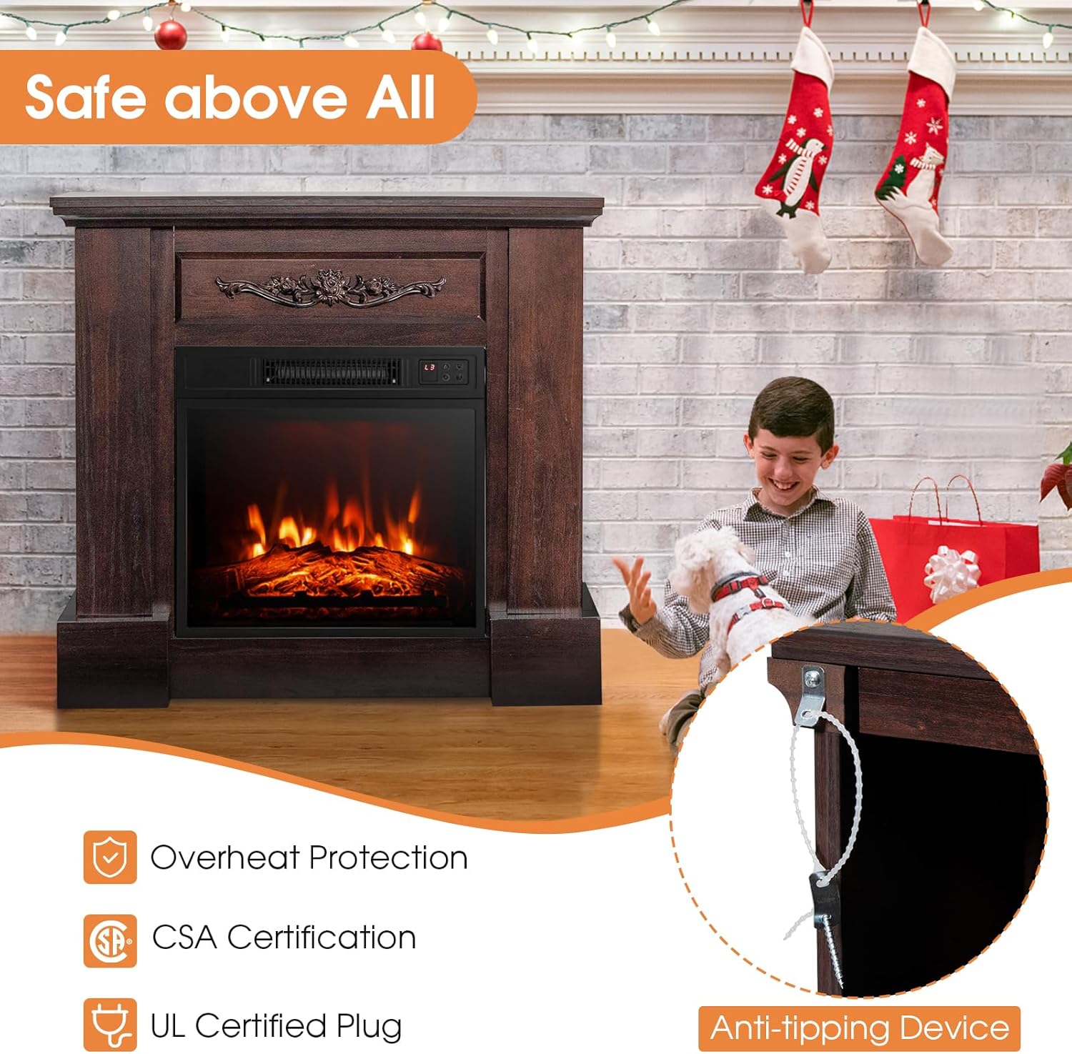 ORALNER 32 Electric Fireplace with Mantel and Heat