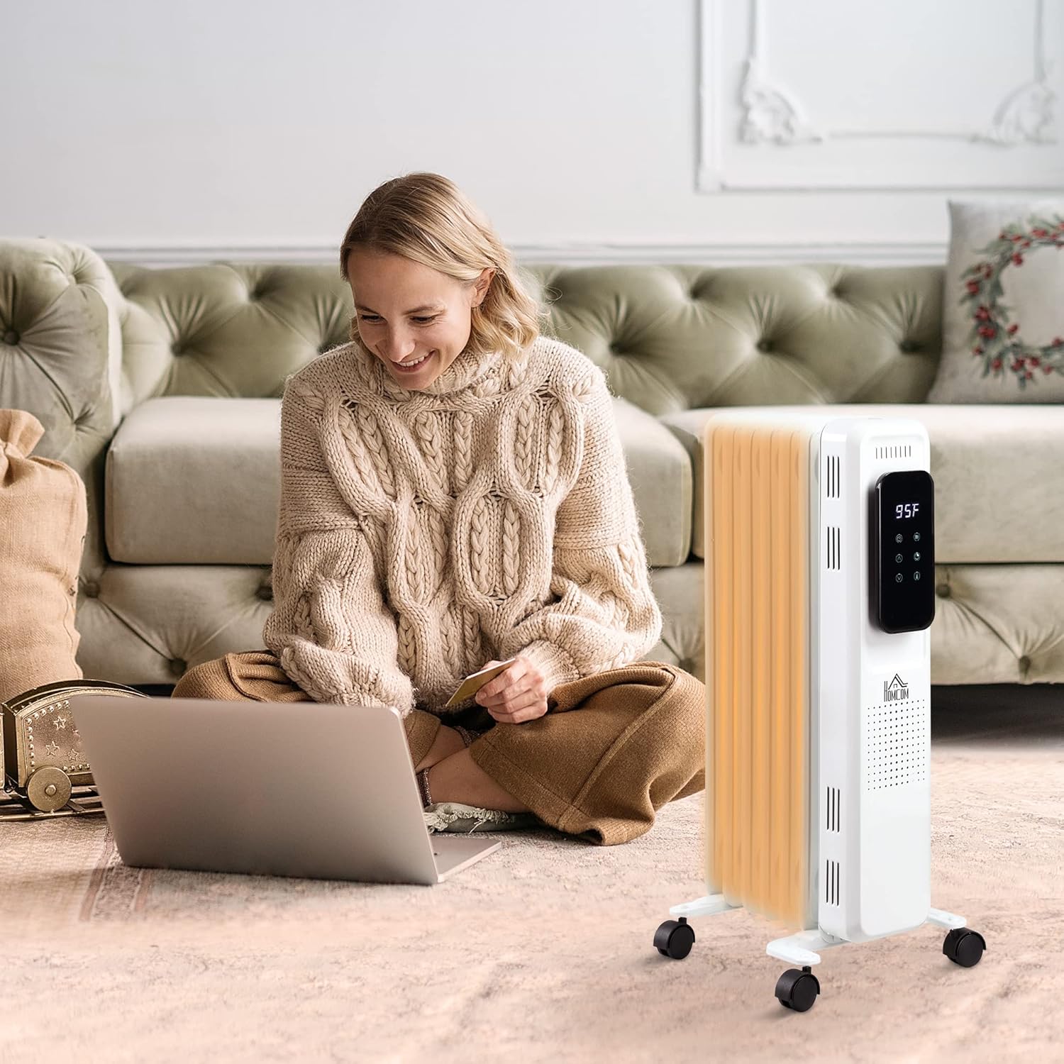 HOMCOM 2475 Electric Space Heater with 3 Modes Timer Remote 1500W White
